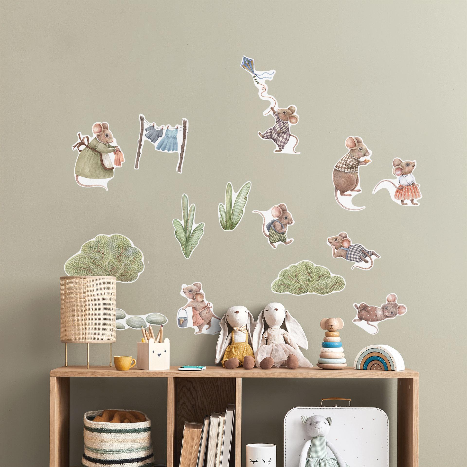 Kikki Belle Wallsticker - Lykkelig museverden for små drømmere (14 stk.)