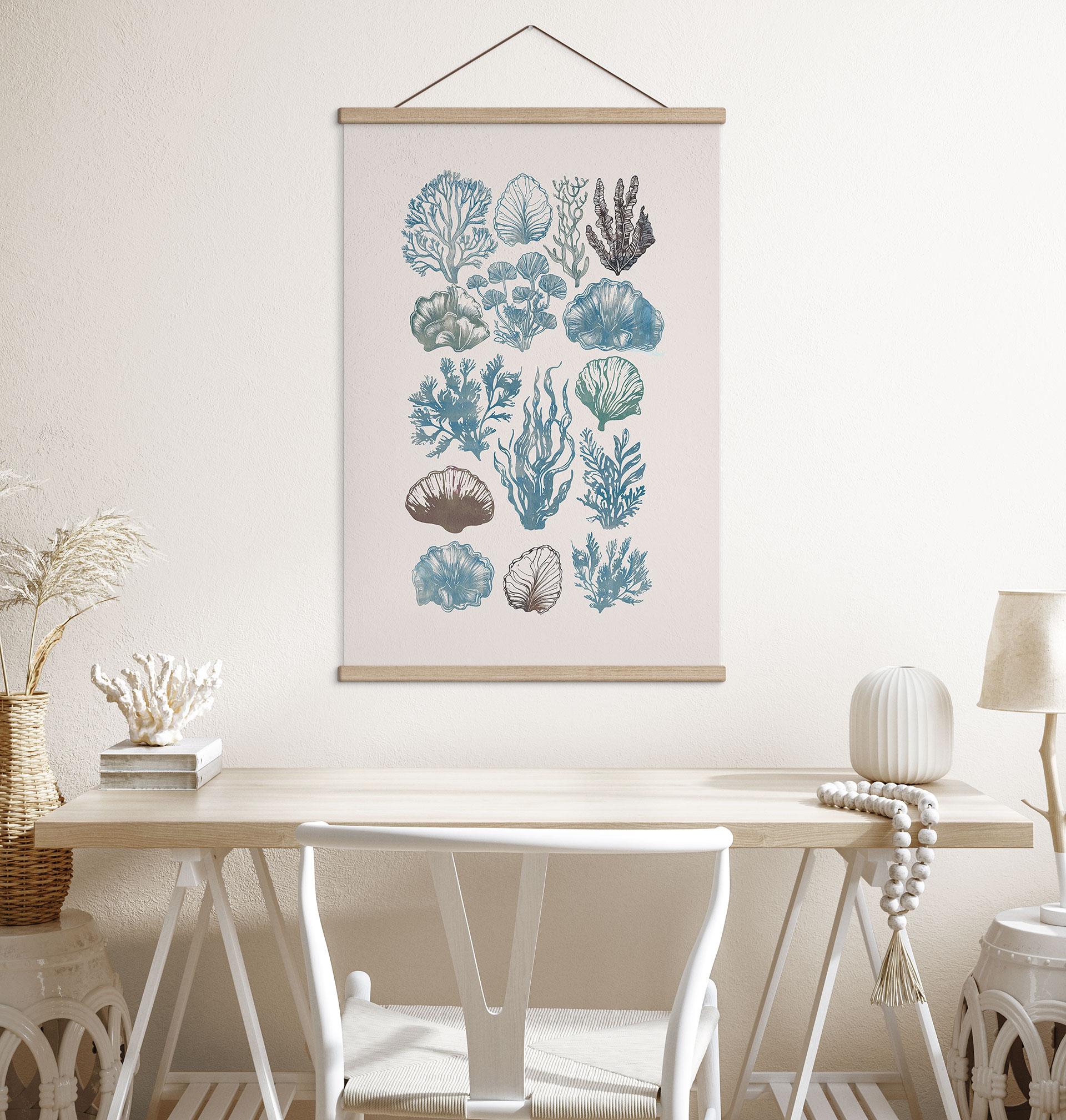 Póster de tela Filigrana de algas y conchas - casa cartissi