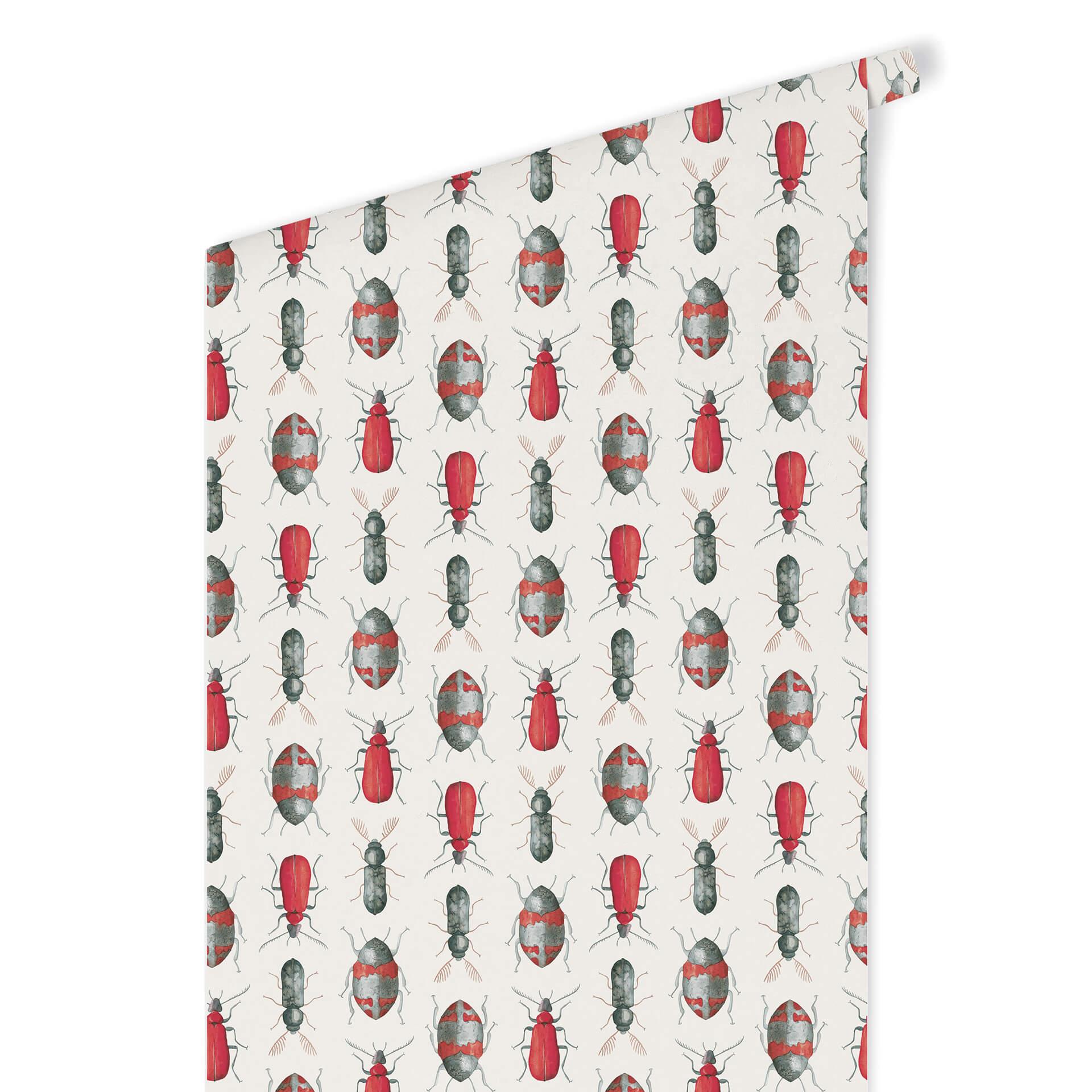 Patroonbehang – Colourful Beetles – rood