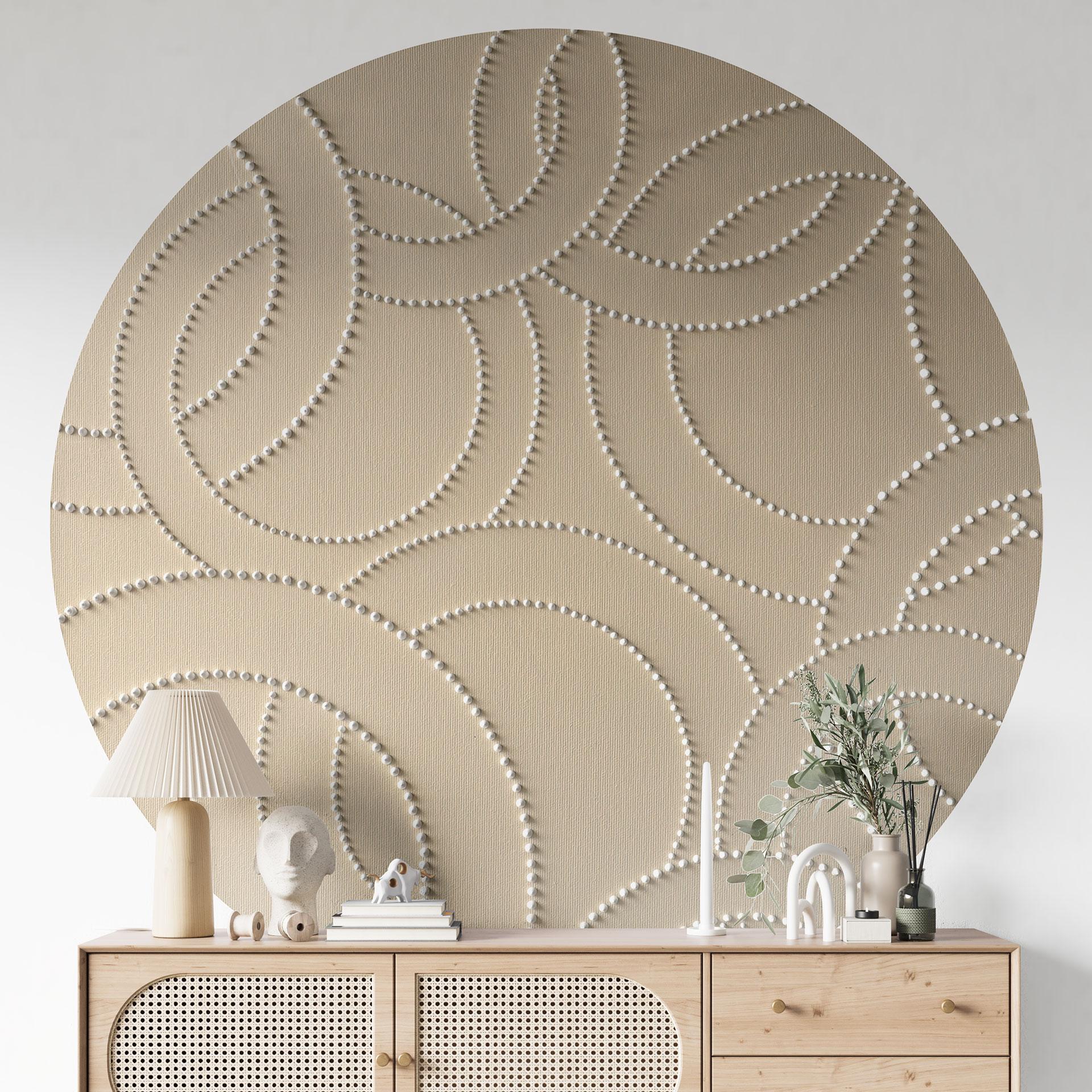 Fototapet med 3D-design - Abstrakte ringe beige - Grande - Rund - vliesetapet/selvklæbende non-woven