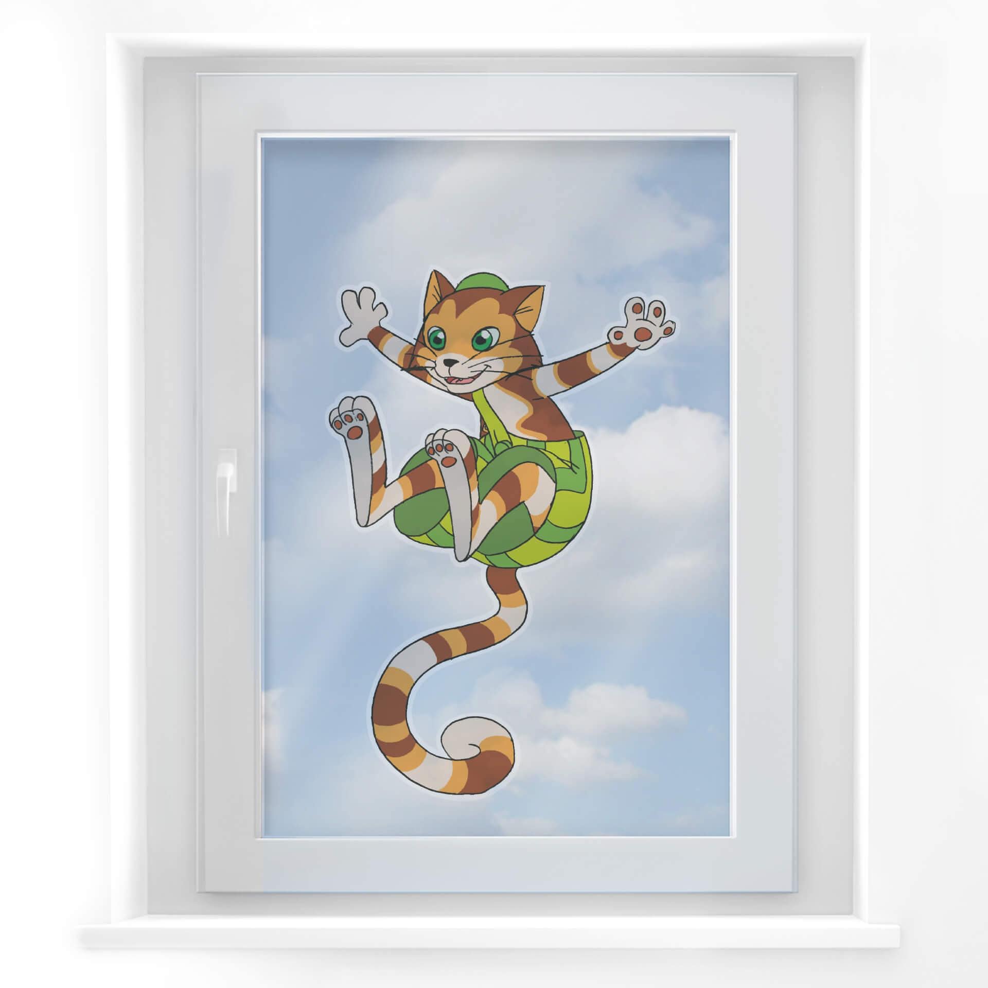Fensterbild Pettersson und Findus - Springender Findus