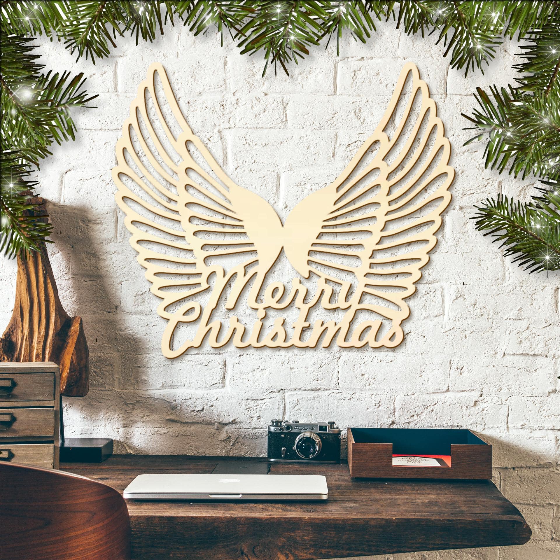 Trækunst Poppel - Englevinger, Merry Christmas