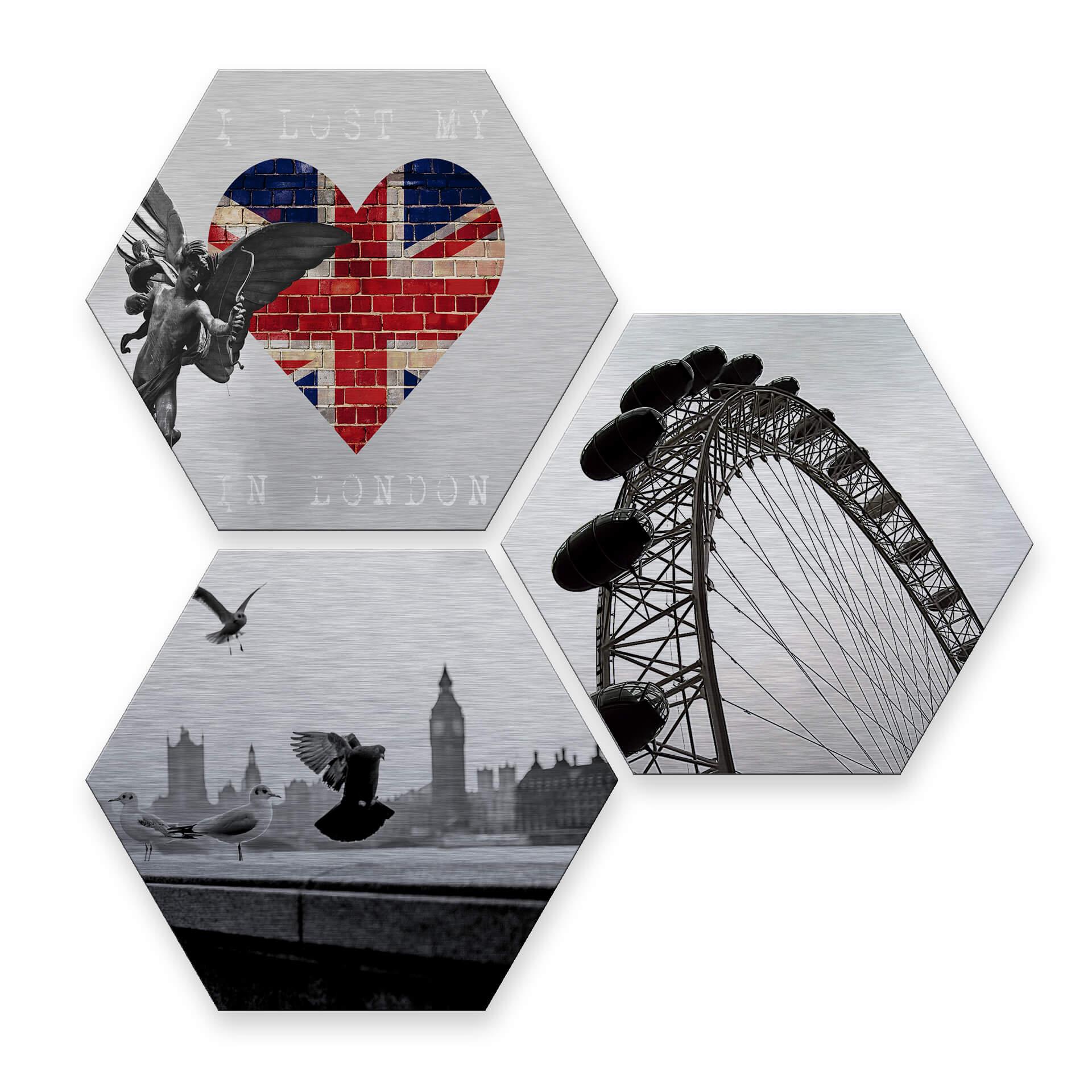 Hexagon alu-dibond zilver effect - Londen