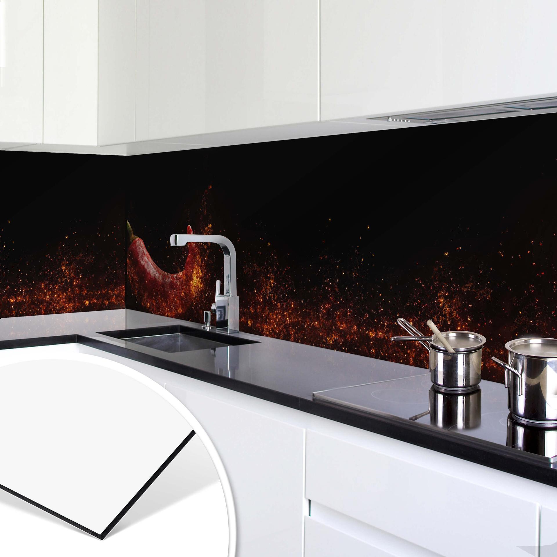 Revêtement pour cuisine - Alu-Dibond - Piment en feu