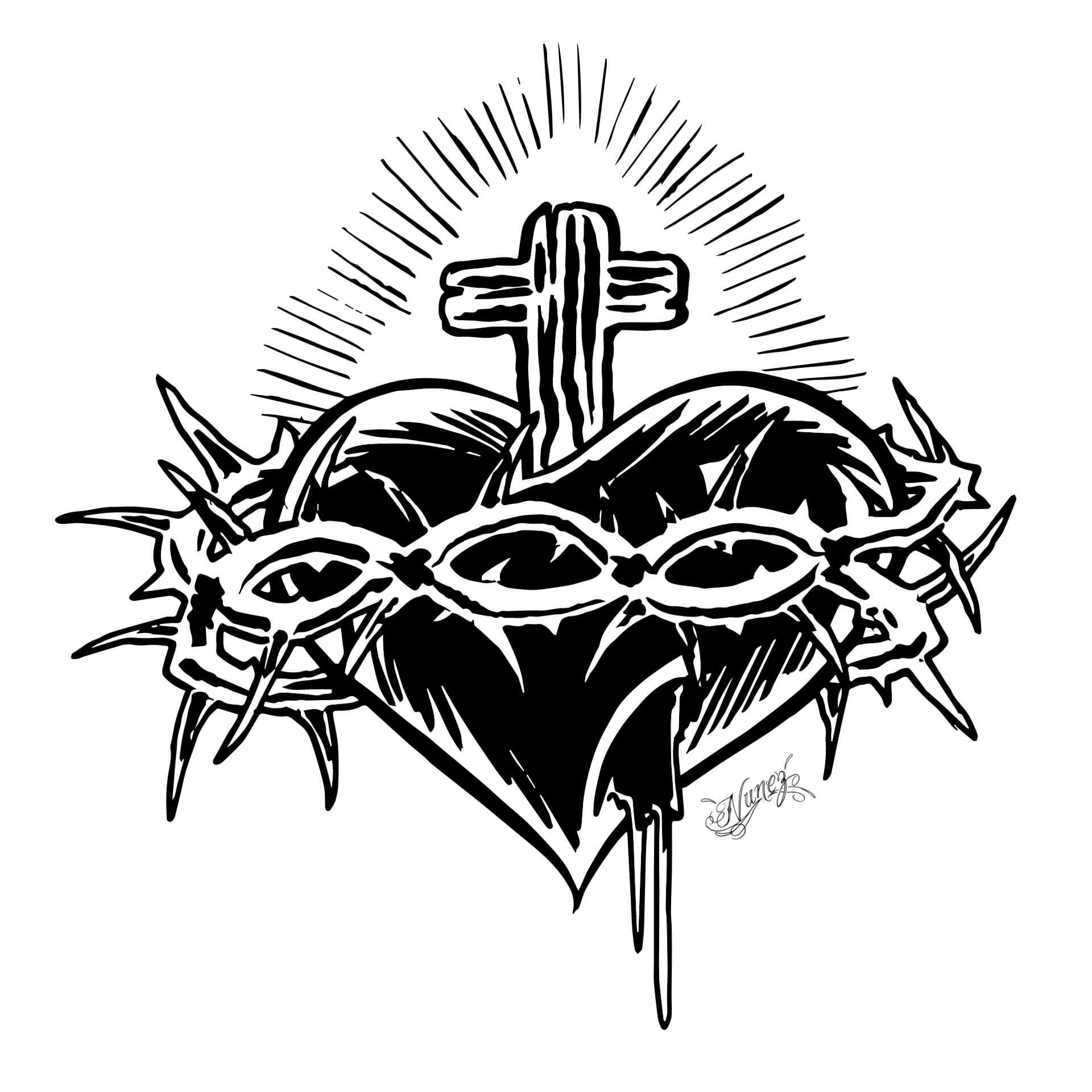 Wandtattoo Miami Ink Herz mit Kreuz