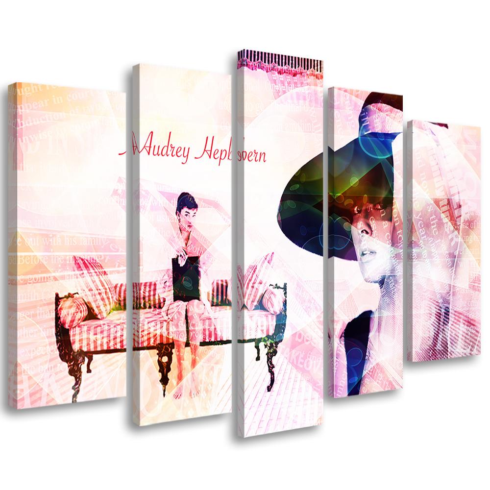 Lærredstryk 5 dele, Audrey Hepburn