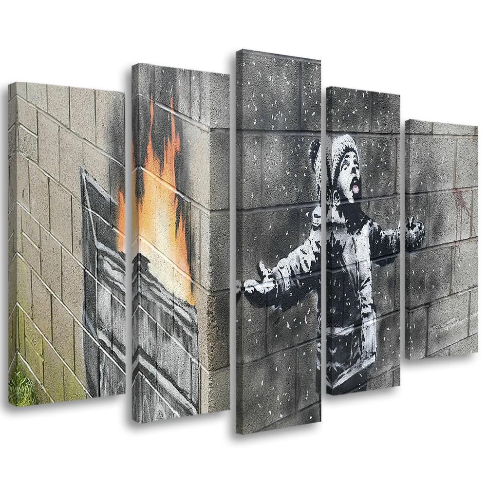 5 stykke lærredstryk, Banksy Smog Boy Street