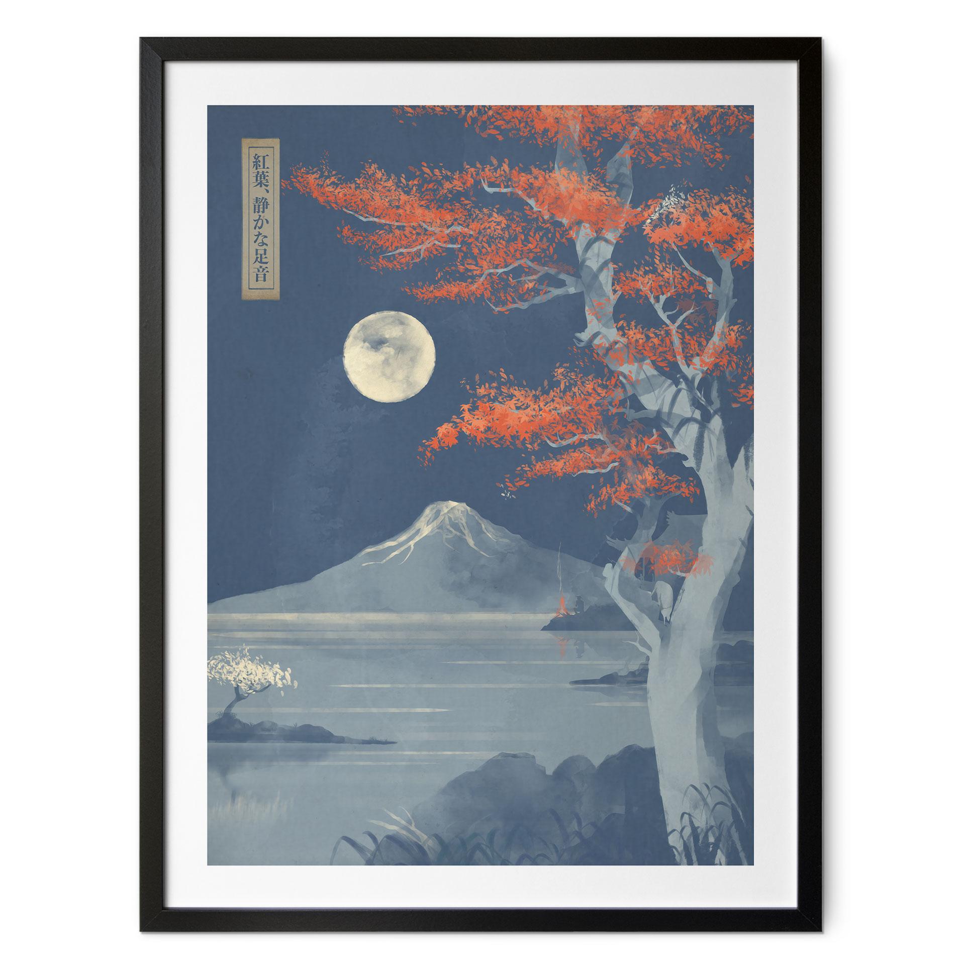 Plakat Japan - Fuldmåne over toppen af Fuji-san - Roze