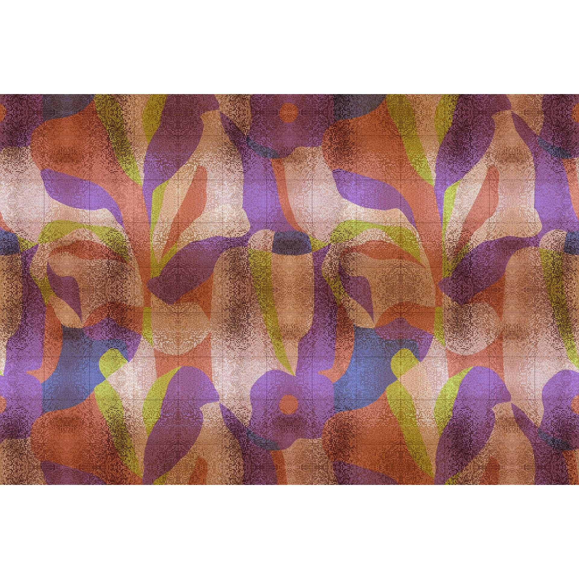 Abstract bladeren behang - paars en terracotta op een crème achtergrond - vlies
