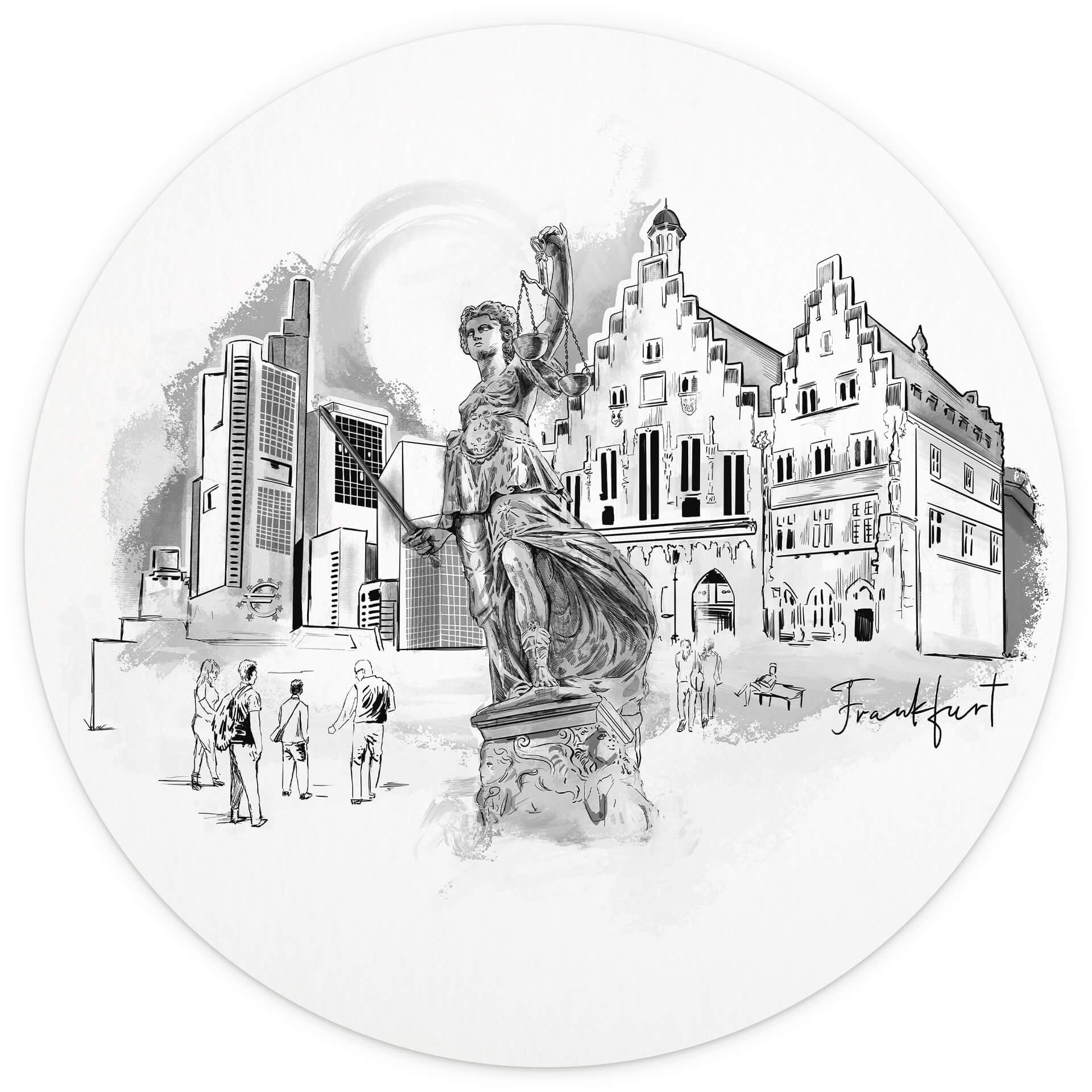 Behangcirkel  Love your City - Frankfurt zwart wit illustratie - vliesbehang/zelfklevend vliesbehang