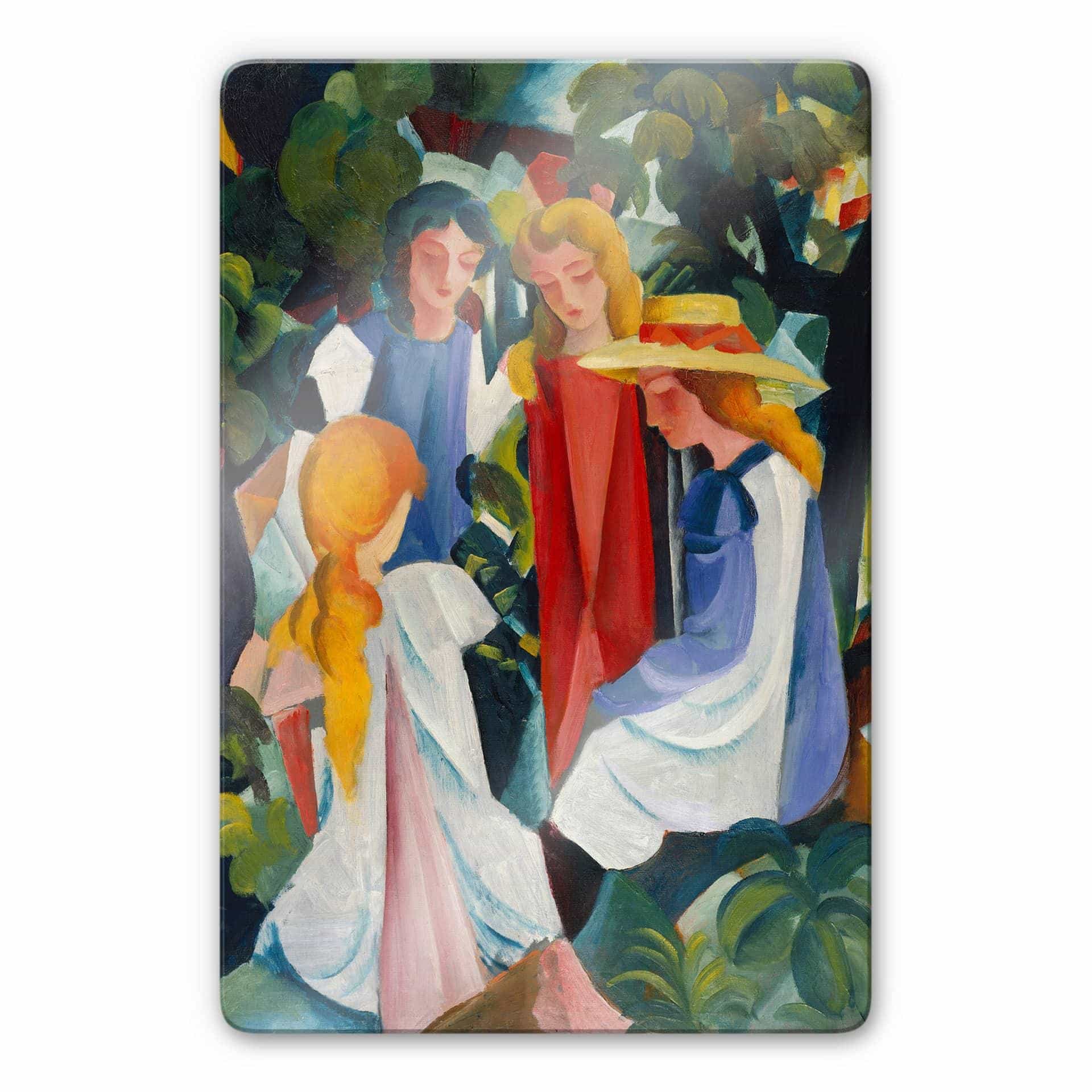 Glasschilderij Macke - Vier meisjes
