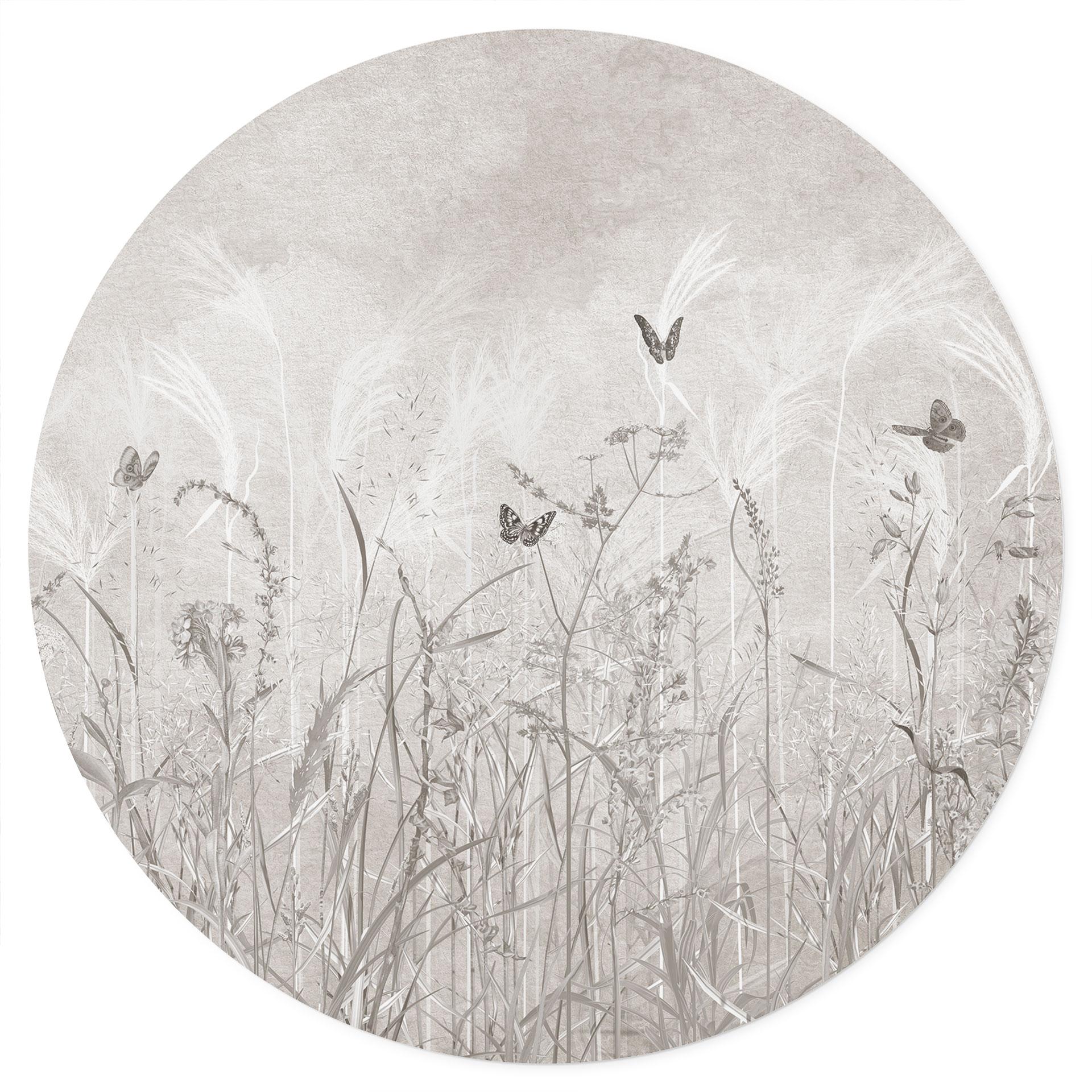 Wandtattoo Wildblumenwiese mit Schmetterlingen im skandinavischen Design - Ms Tiff - Rund