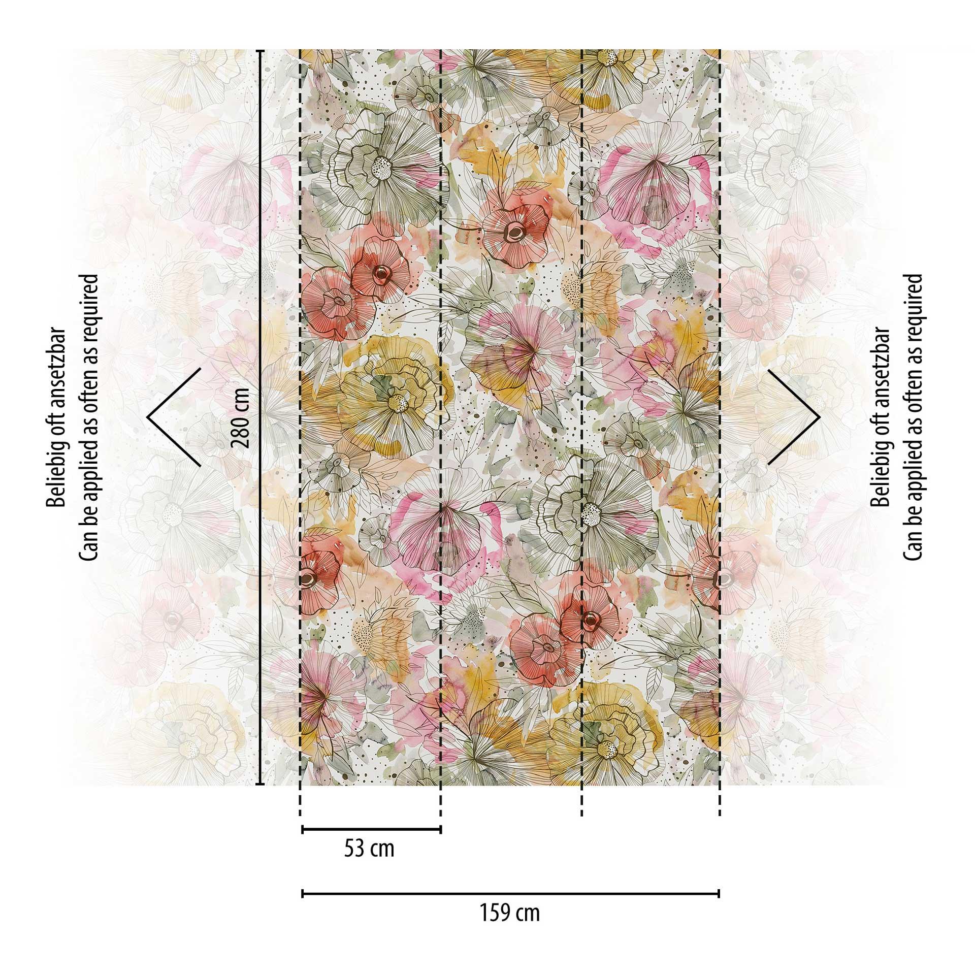 Vliesbehang met kleurrijk aquarel bloemenpatroon - bloemenbehang - modern