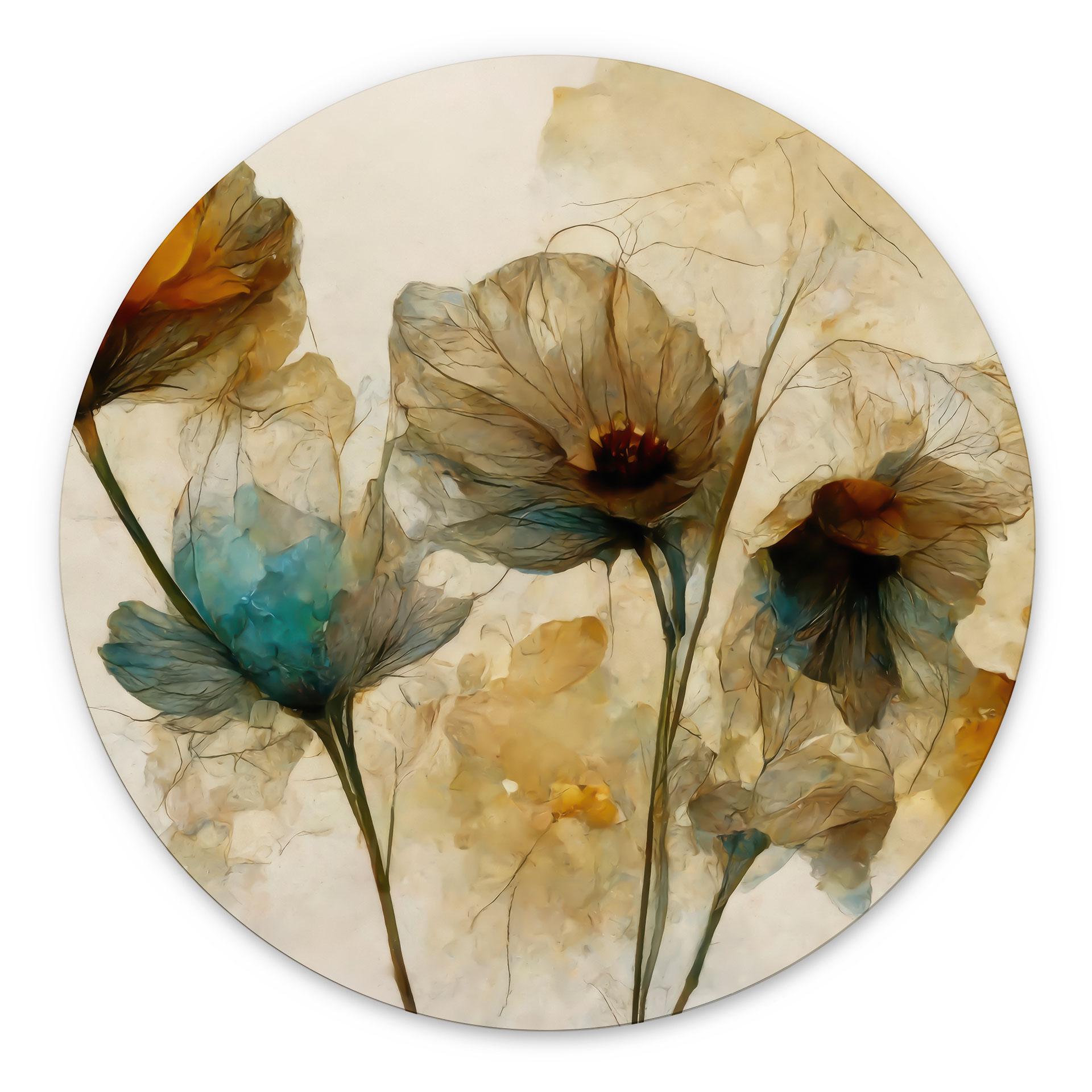 Tableau Fleurs de coquelicot séchées au look vintage - Treechild - Alu-Dibond - Rond