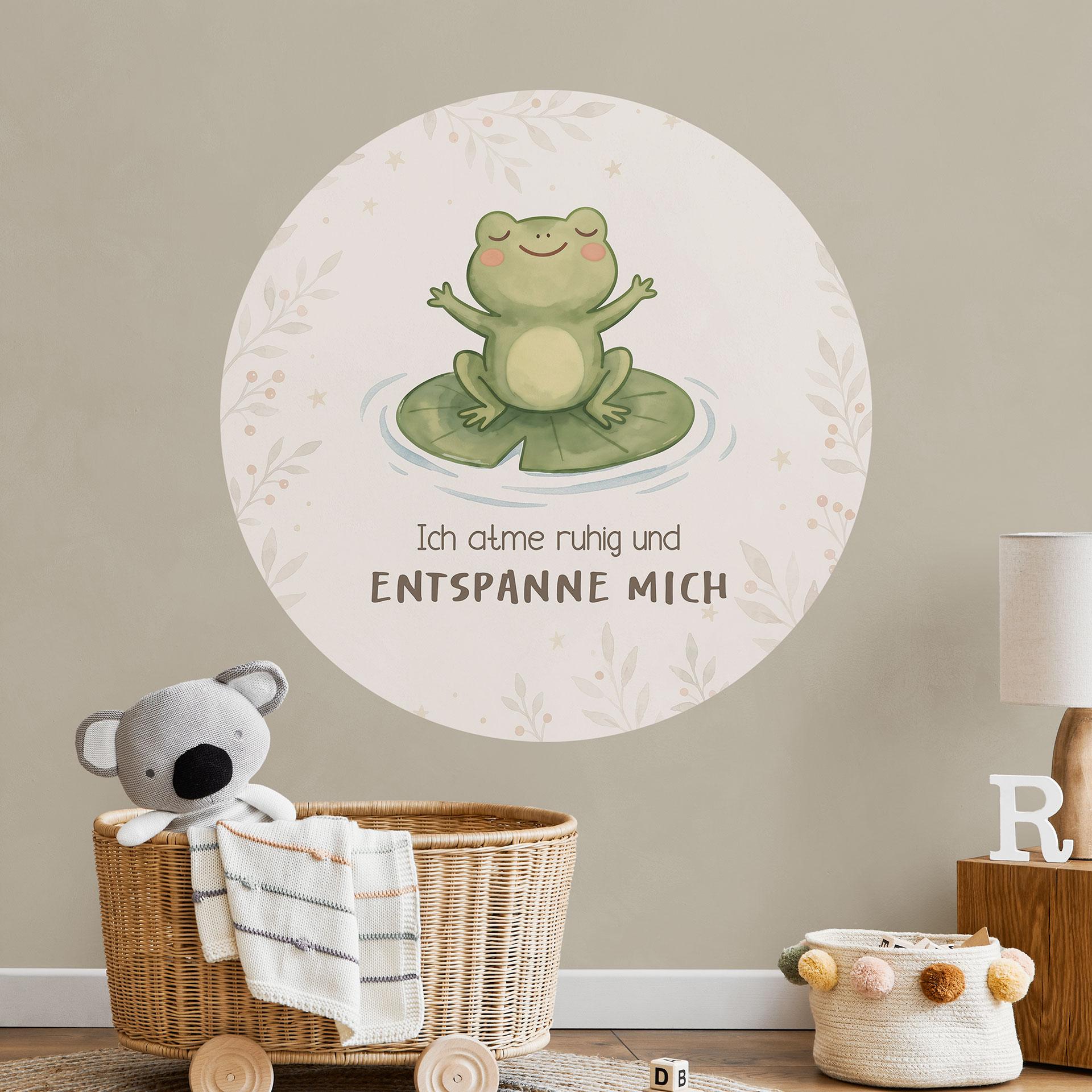 Rundes Wandtattoo mit Frosch - Selbstliebe-Spruch 'Ich atme ruhig' fürs Kinderzimmer