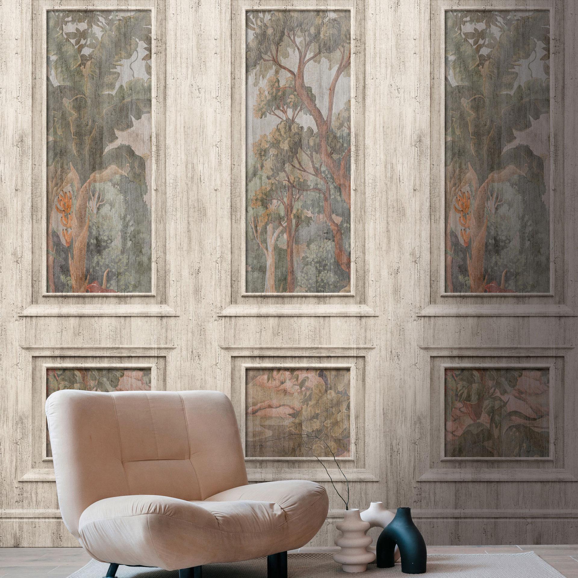 Fototapet med skovbillede Antik Beige Brun - Udvideligt design