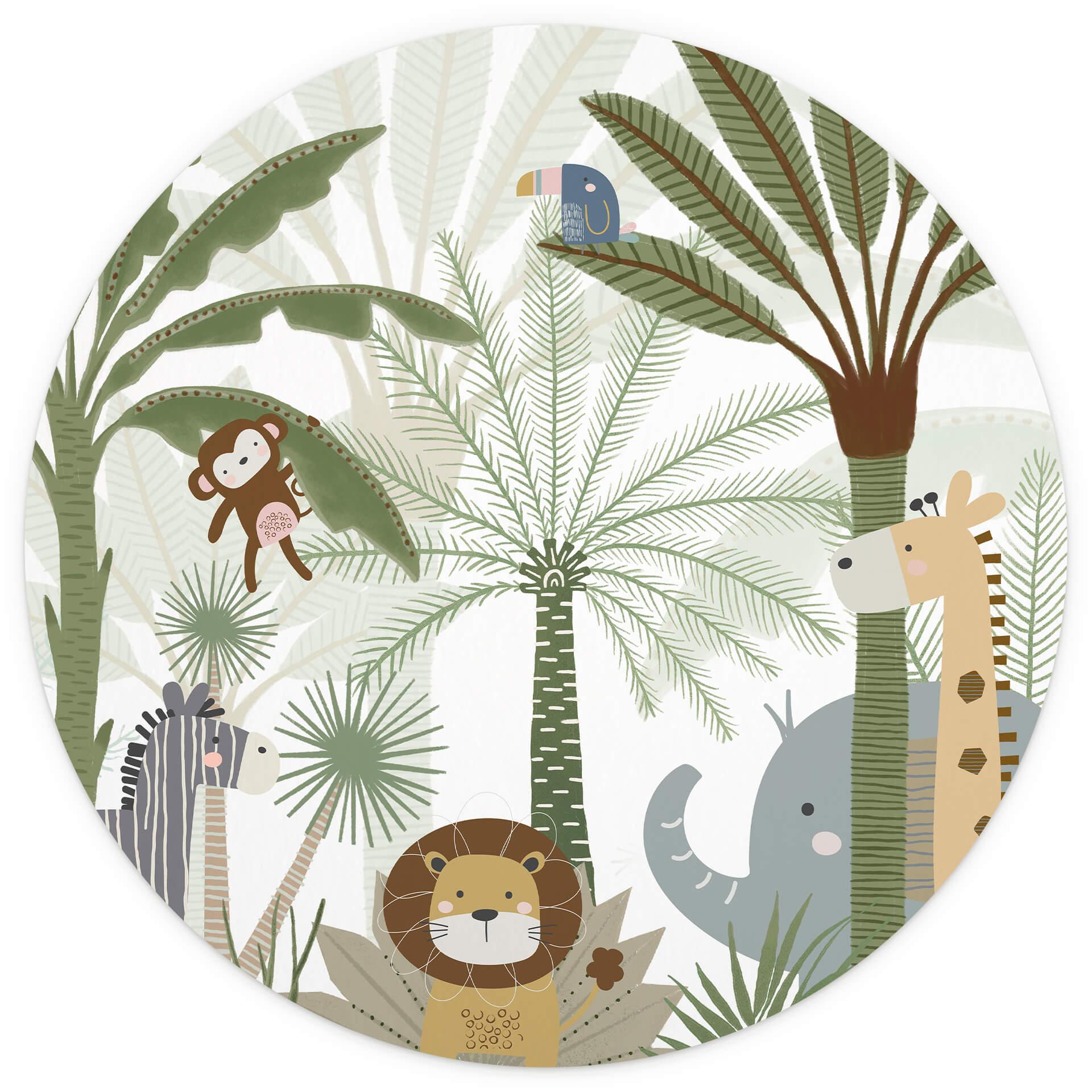 Behangcirkel Oliver Robins - Sweet Jungle Animals - vliesbehang/zelfklevend vliesbehang