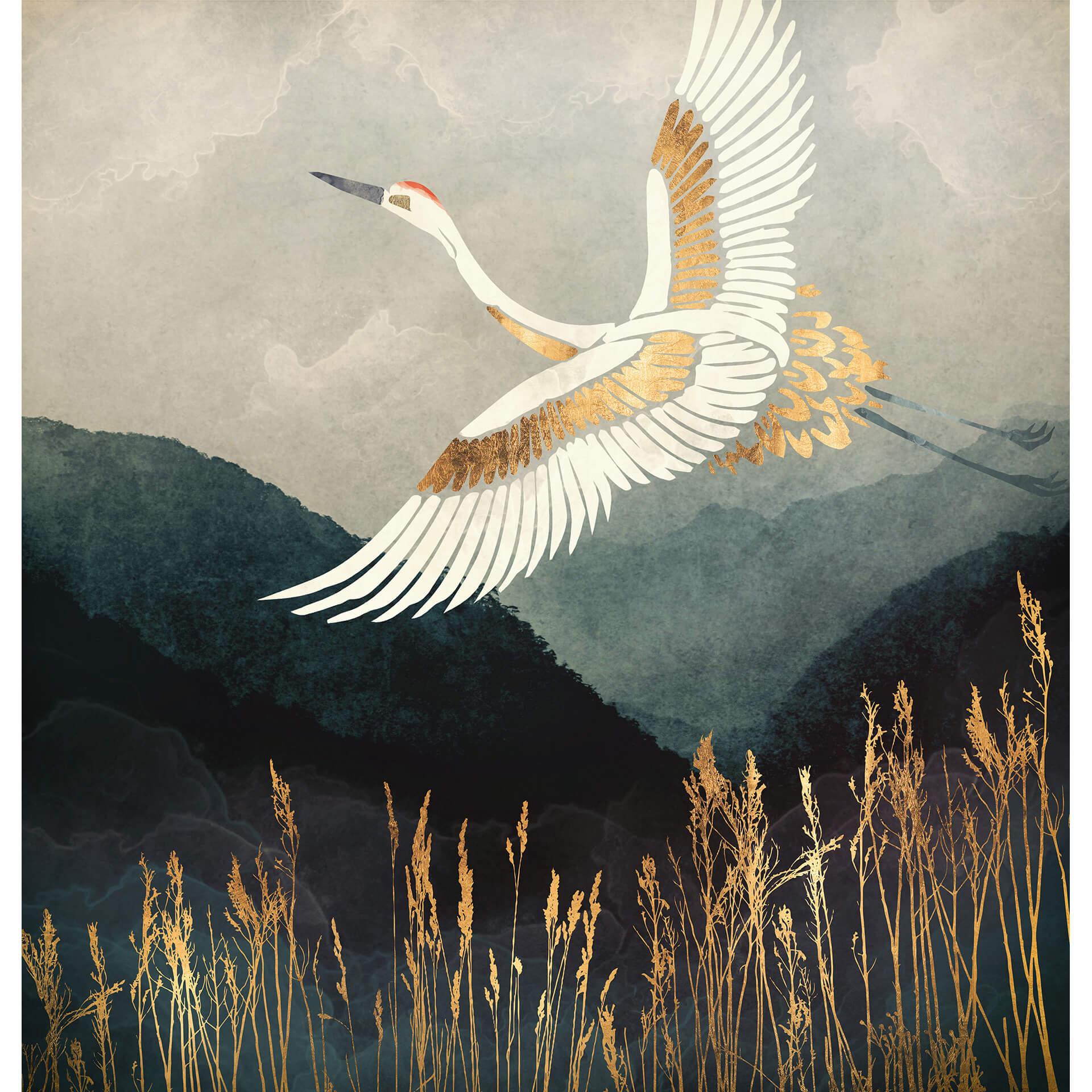 Fotobehang SpaceFrog Designs - Elegante Kraanvogel - Japandi