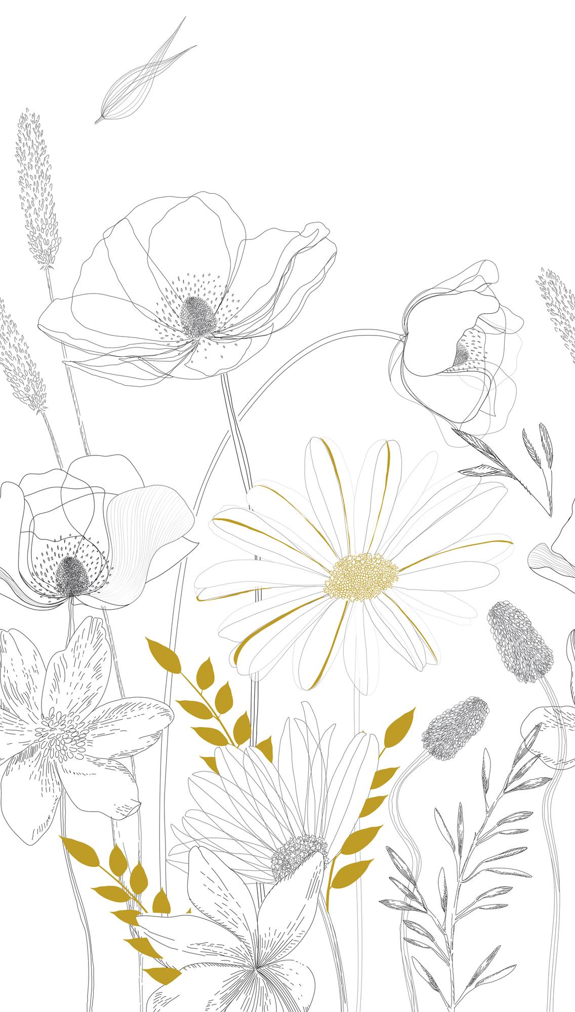 behang bloemen wit zwart - vliesbehang bloemen planten Livingwalls - mat en glad