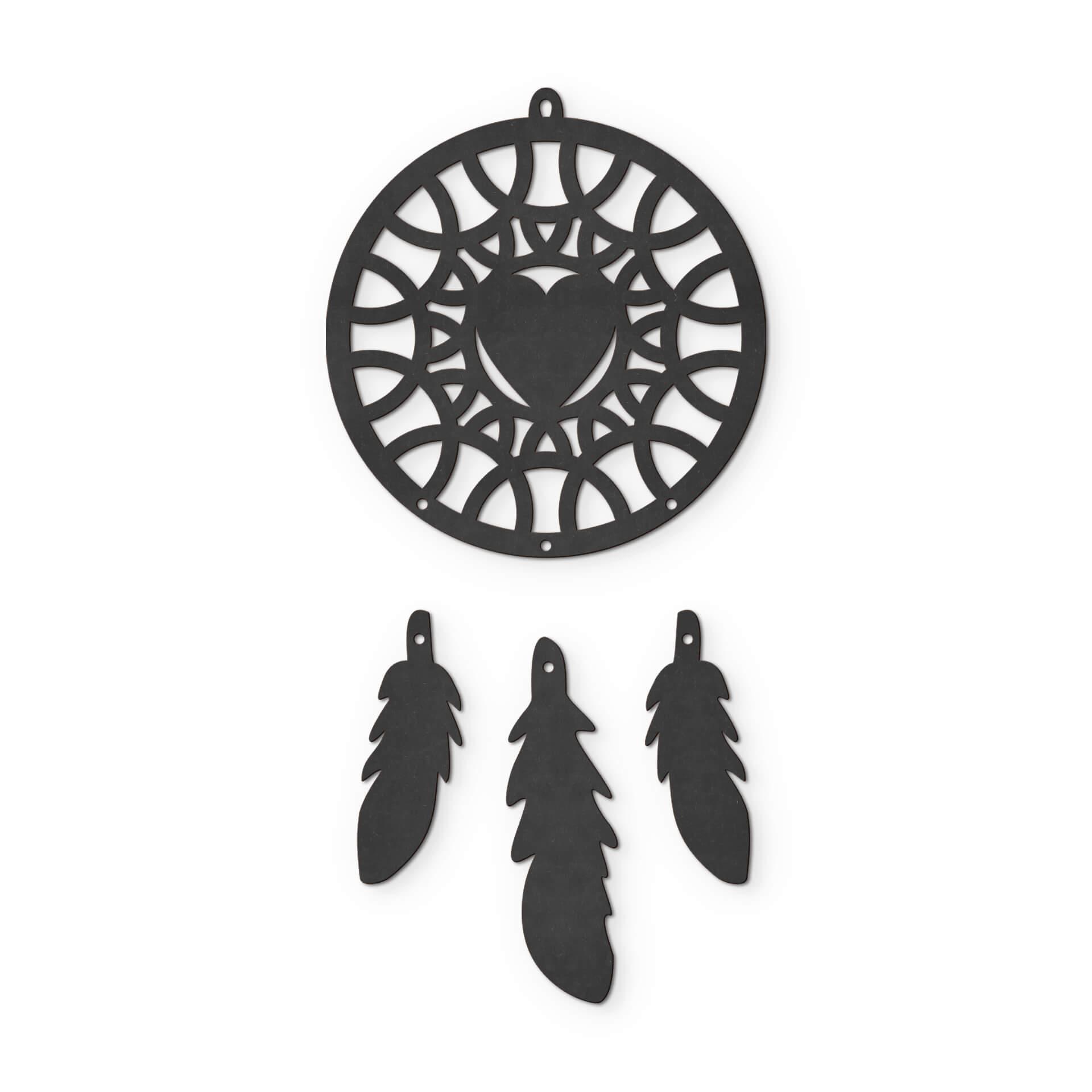 MDF - Decoración en madera - Atrapasueños corazón (4 piezas)