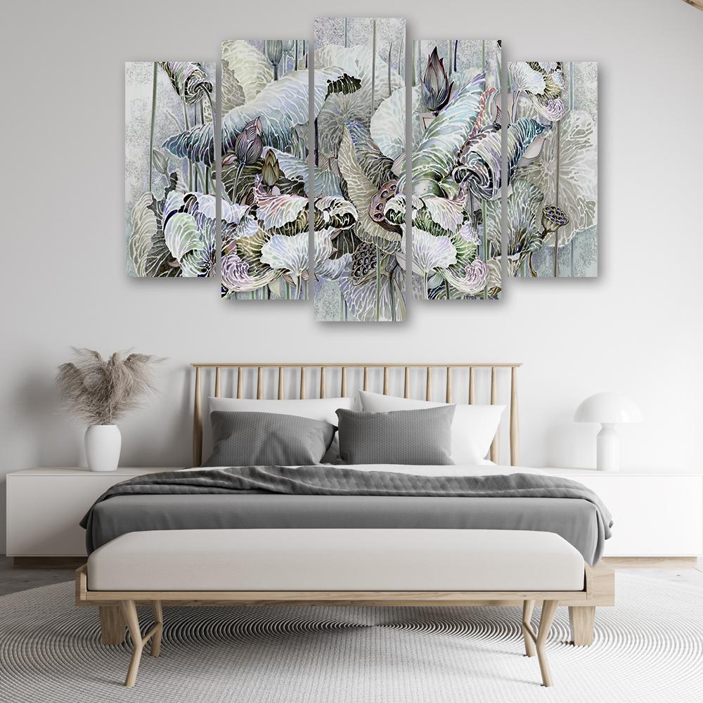 5 stykke lærredstryk, Saint Lotus-blomster