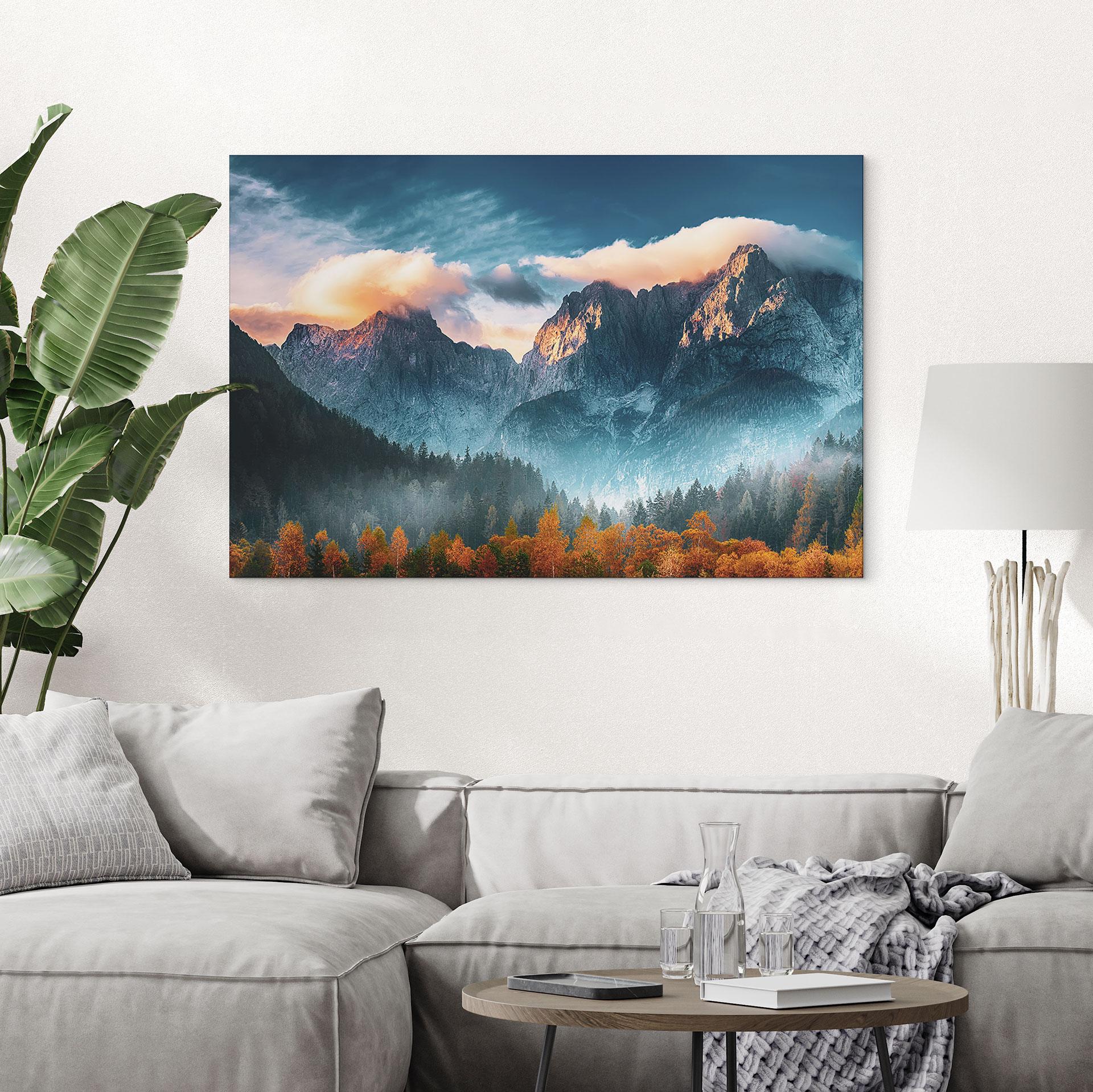 Wandbild Herbstliche Landschaft am Gipfel Triglav in den Julischen Alpen - Alu-Dibond