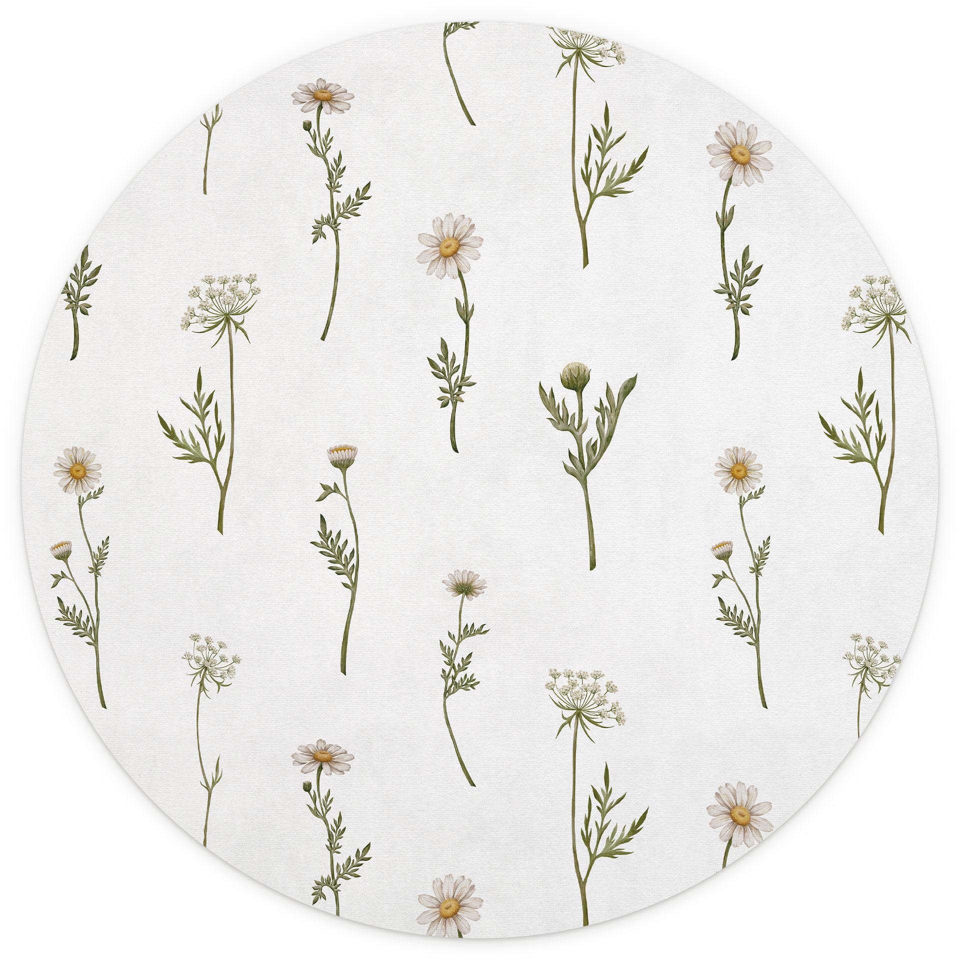 Romantische weide met veldbloemen behang - Kikki Belle - Rond - vliesbehang/zelfklevend vliesbehang