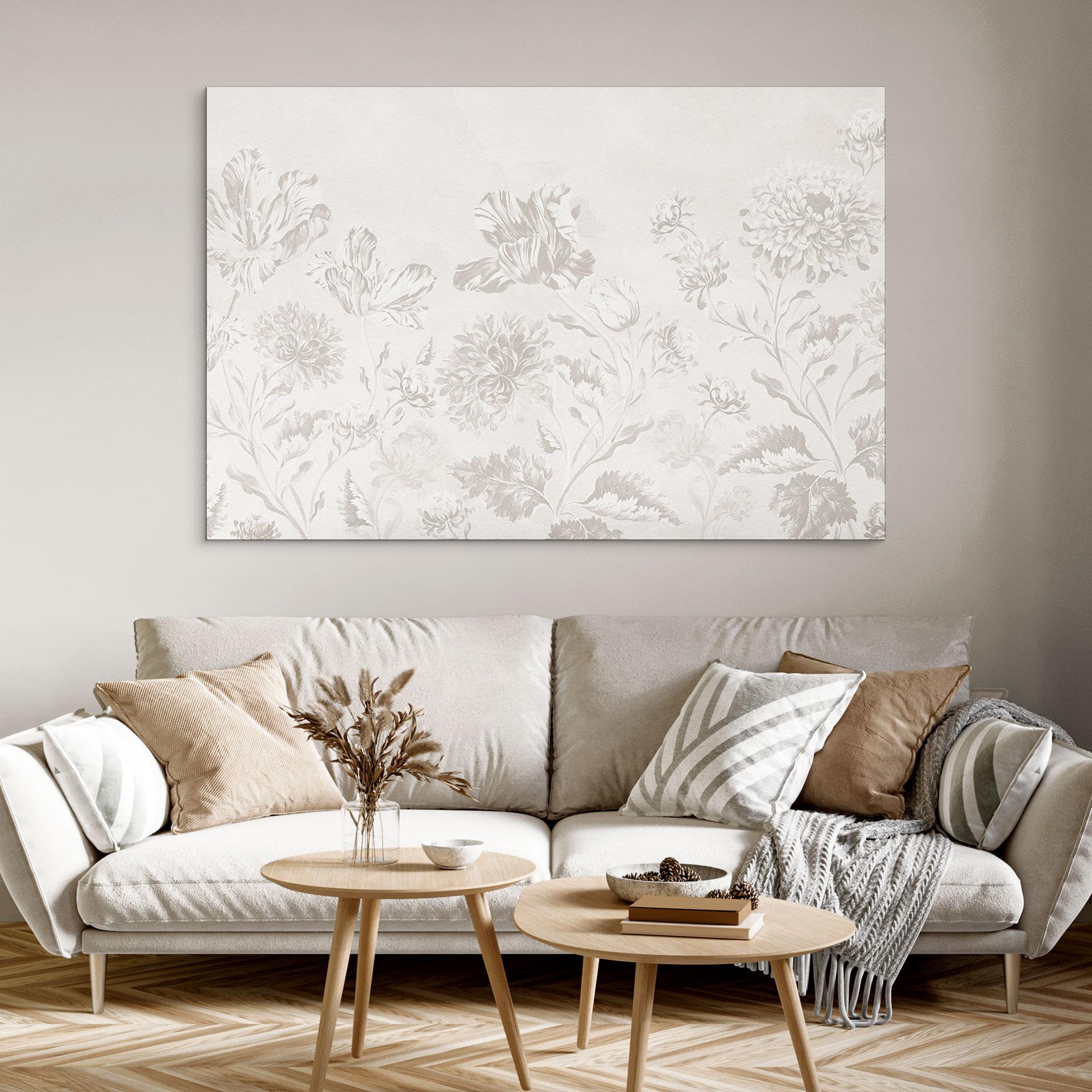 Billede af vilde blomster i kridtlook Greige - Bloomery Decor – print på aluminium (Alu-Dibond)