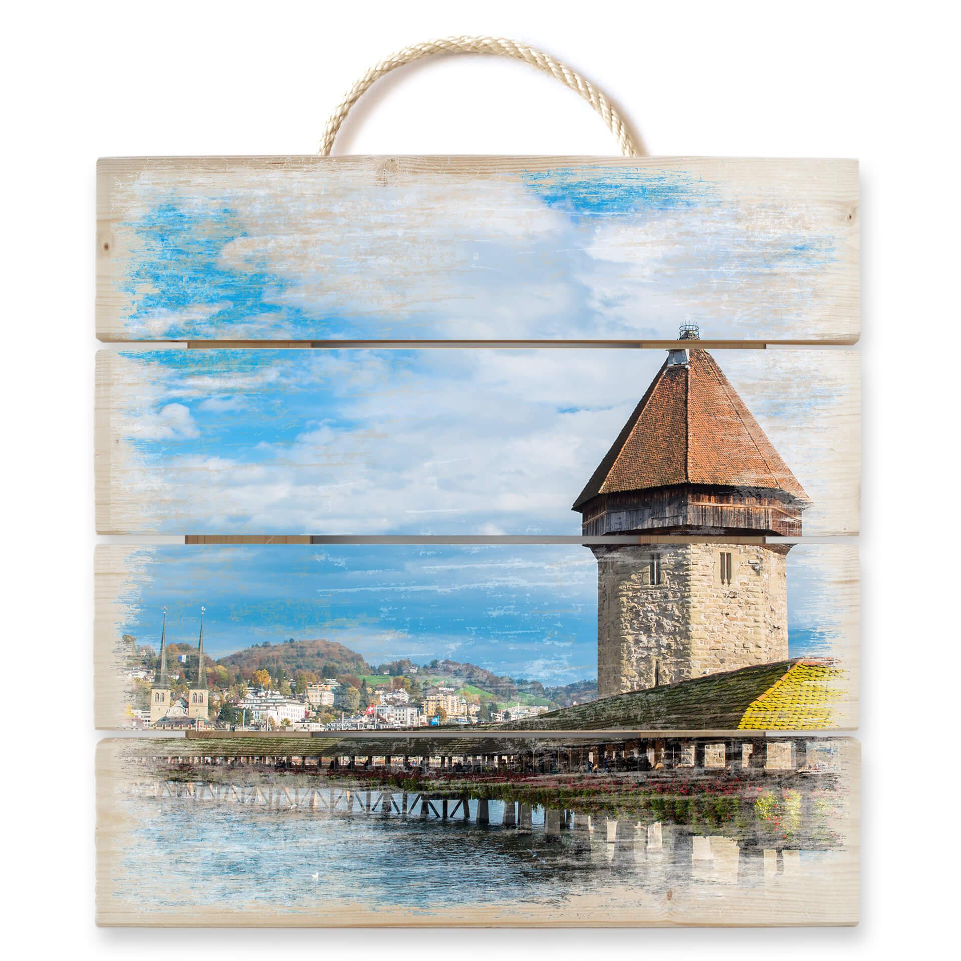 Cuadro de madera Puente de madera en Lucerna - 40x41,5 cm