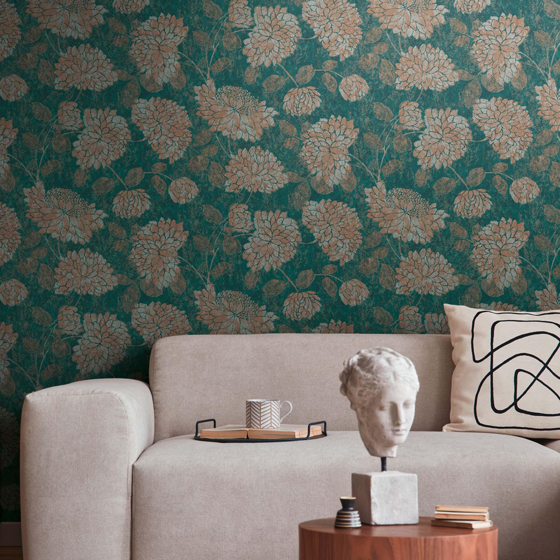 tapet blomstret grøn guld - non-woven tapet A.S. Création