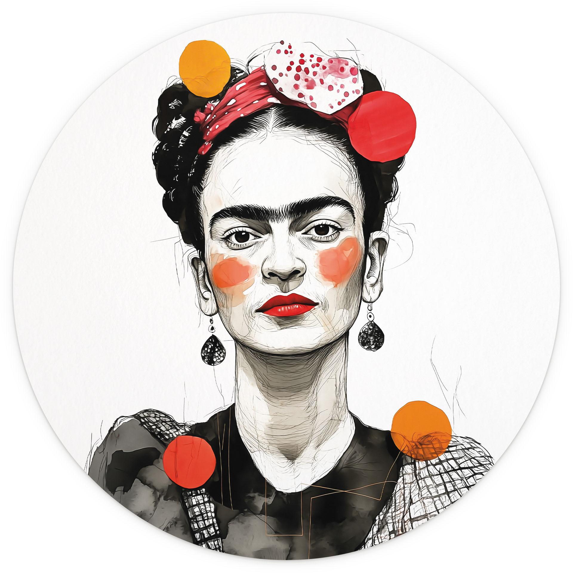Frida Kahlo pop-art portret Fotobehang - Jaszke - Rond - vliesbehang/zelfklevend vliesbehang