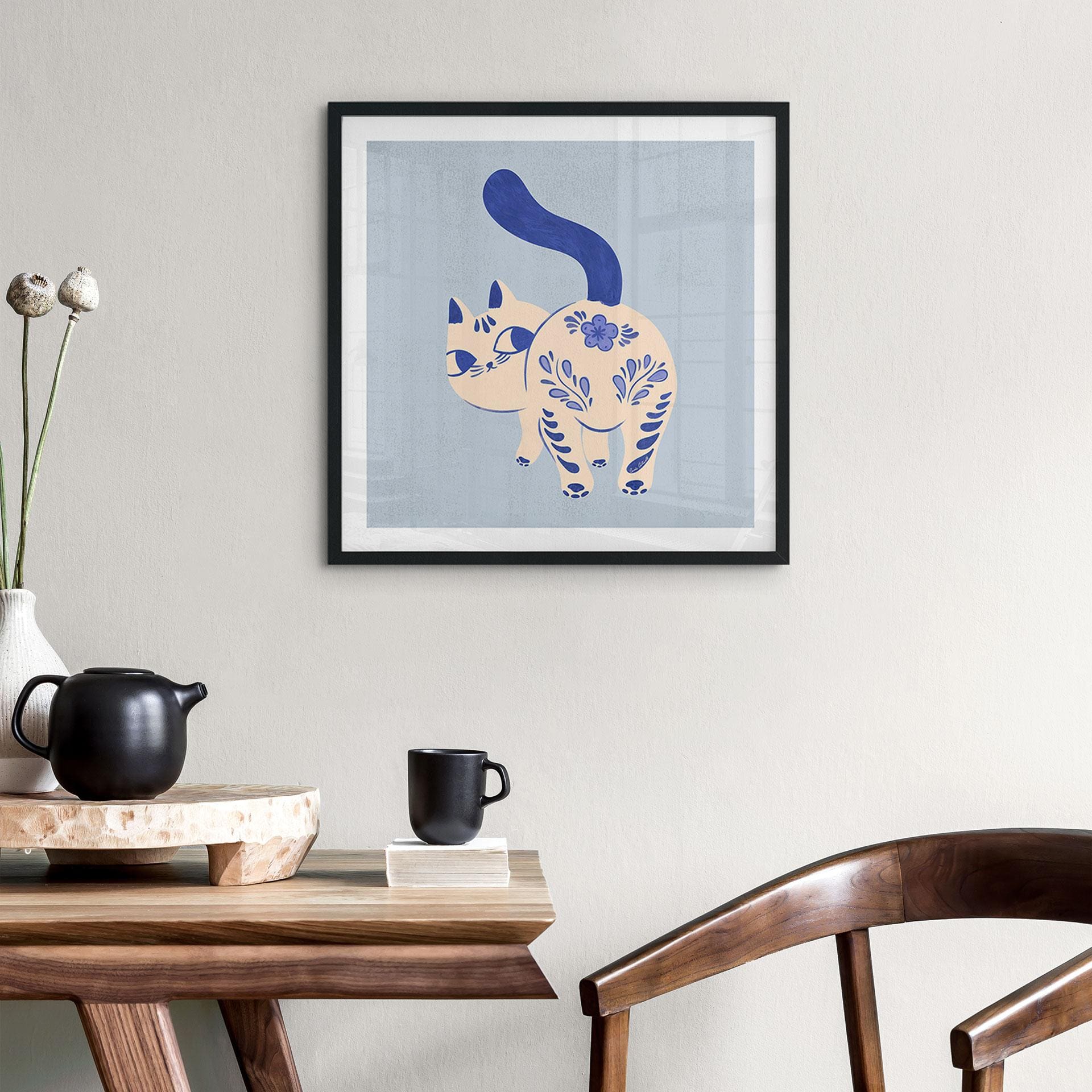 Plakat Porcelænskat Delfter Blå - Cantwell - Kvadratisk