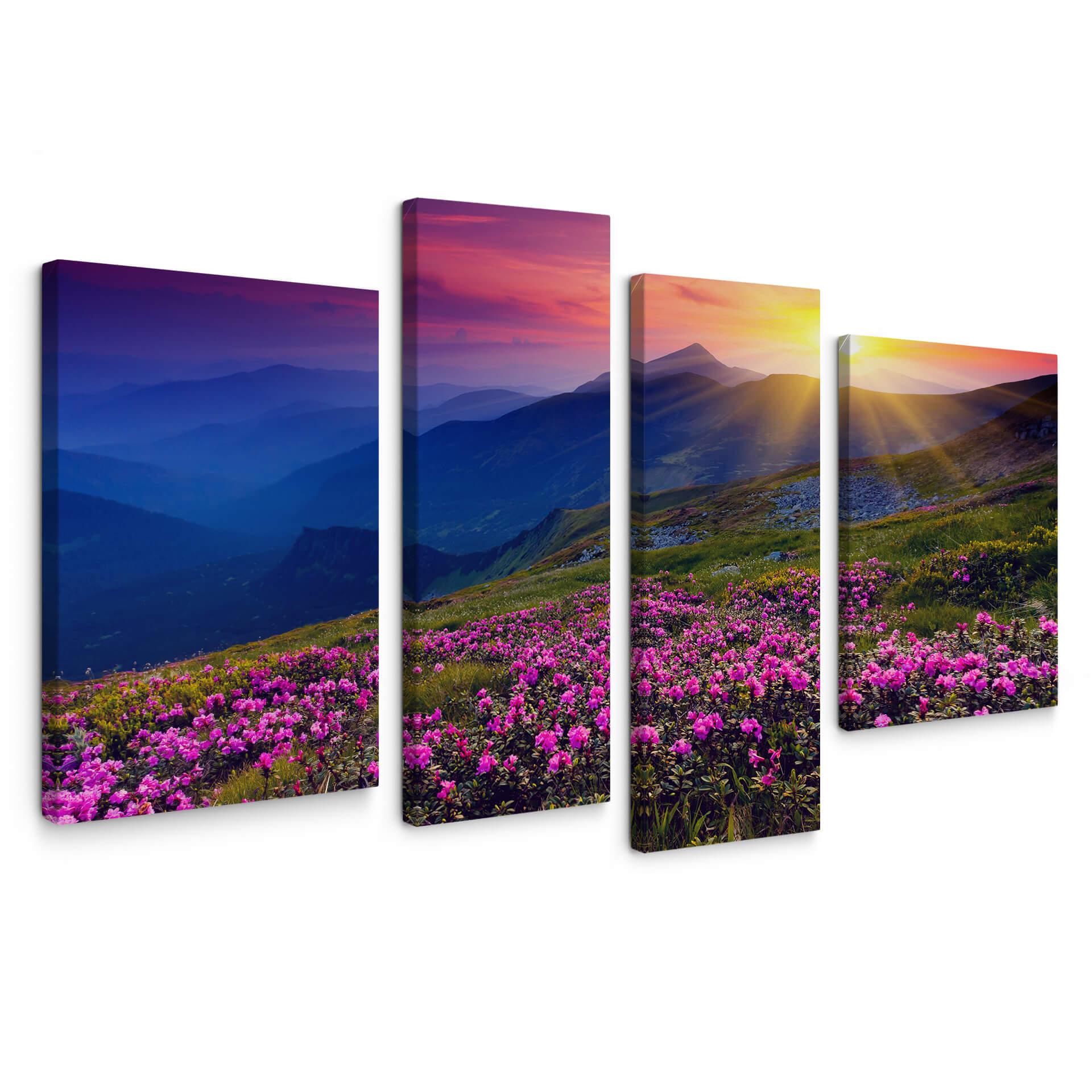 Tableau sur toile - Coucher de soleil sur les montagnes (4 parties)