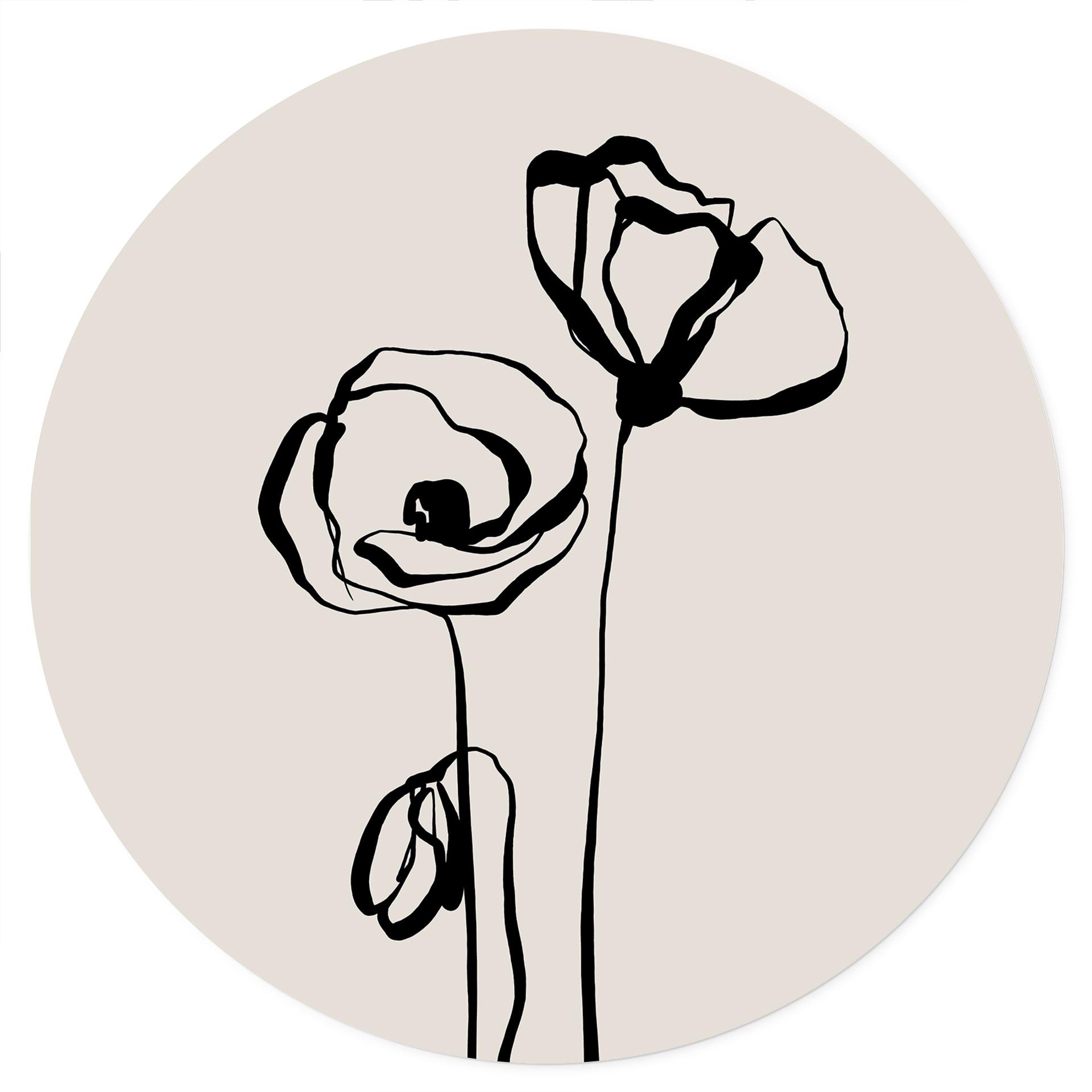 Line Art Twee klaprozen Muursticker - Katten & Dotz - Rond