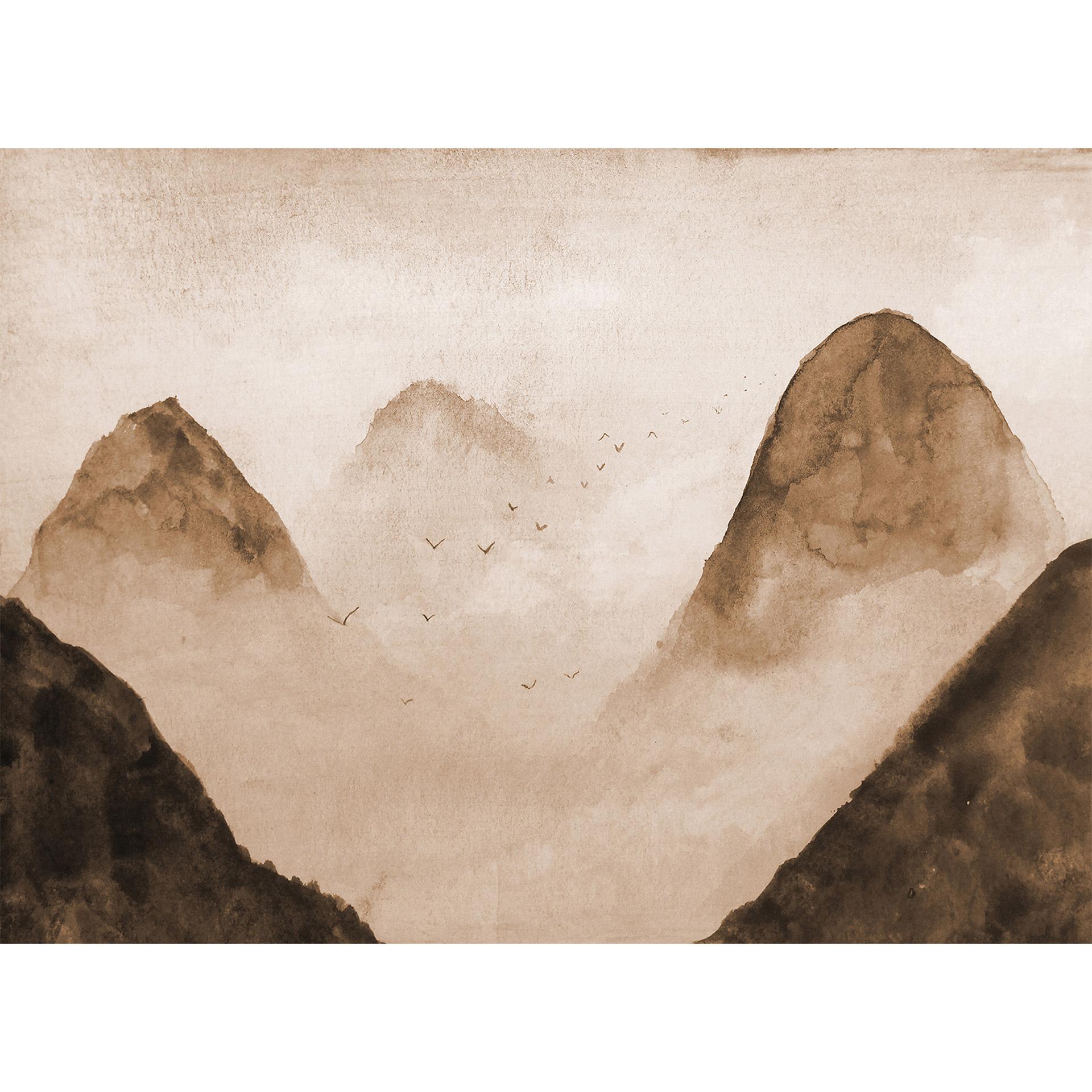 Non-woven tapet Designwalls i beige og sort non-woven tapet Misty Rocks fugle natur