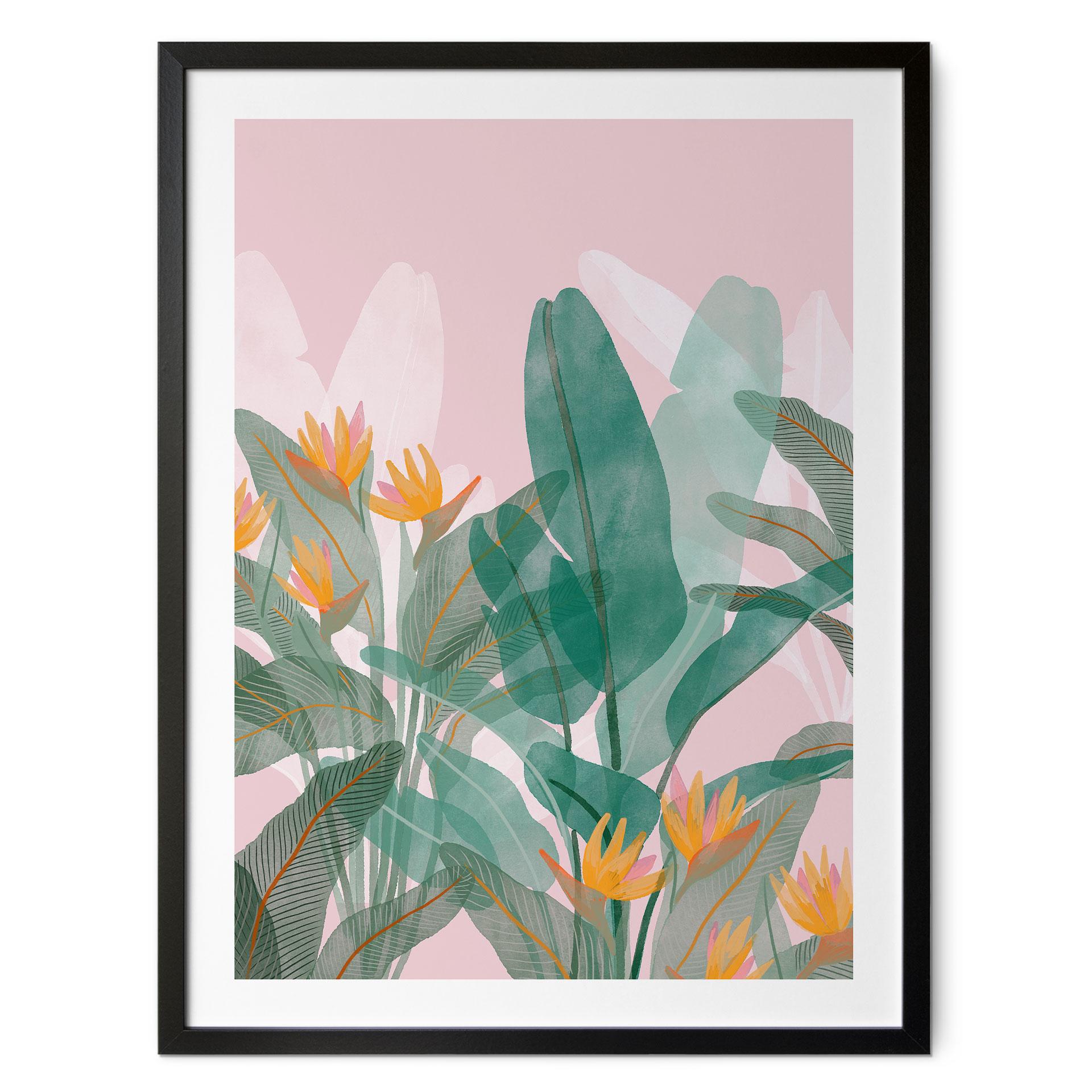 Plakat med botaniske illustrationer i grøn og pink - Goed Blauw