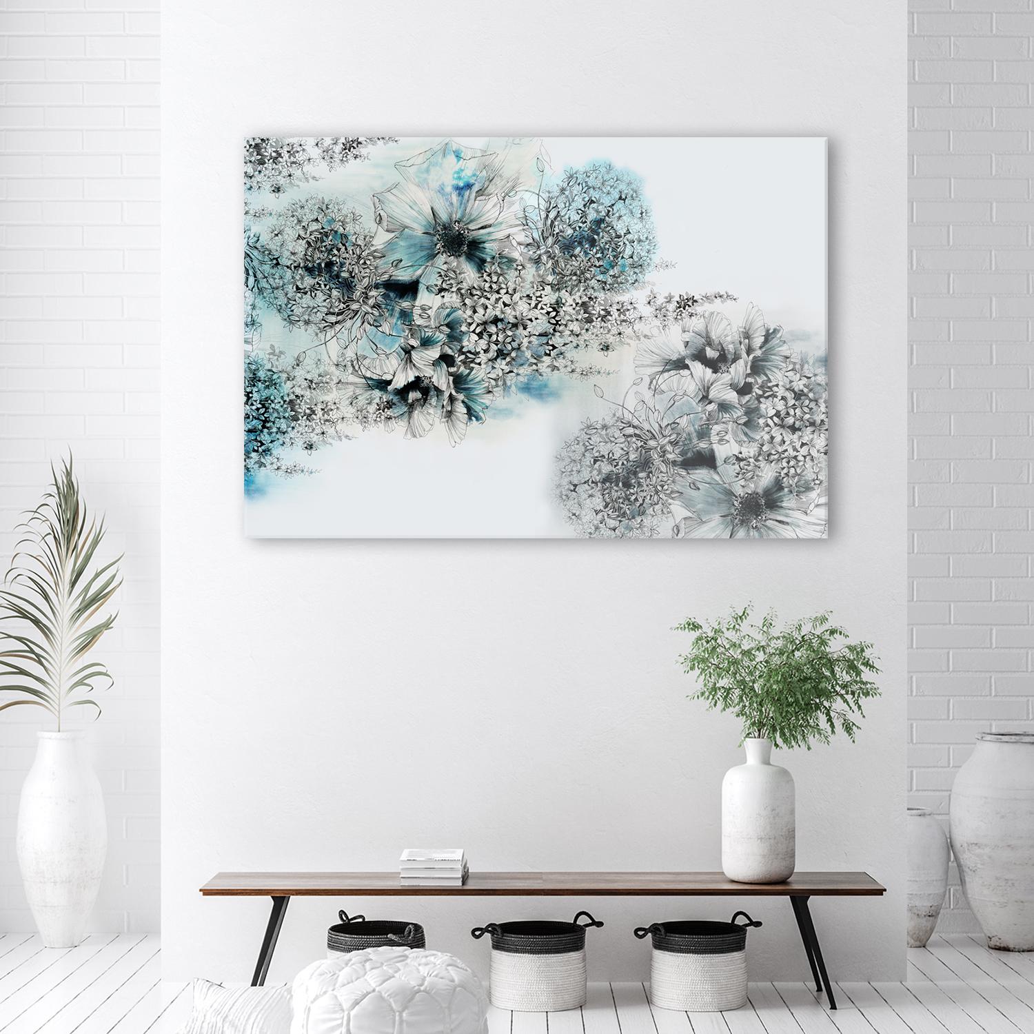 Canvasbillede, Blå blomster abstrakt