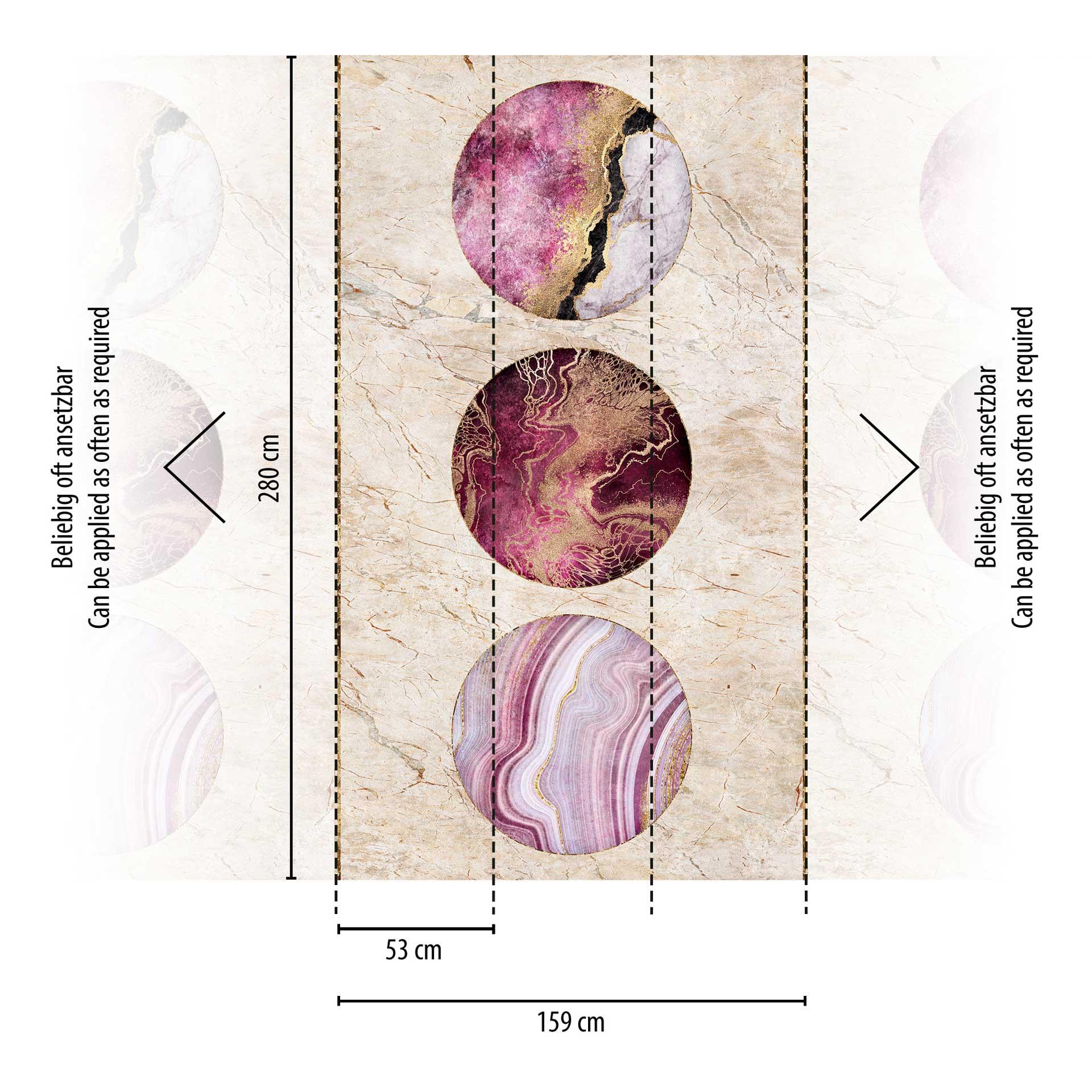 Marmer en cirkel motief behang - vliesbehang roze goud - modern woonkamer behang