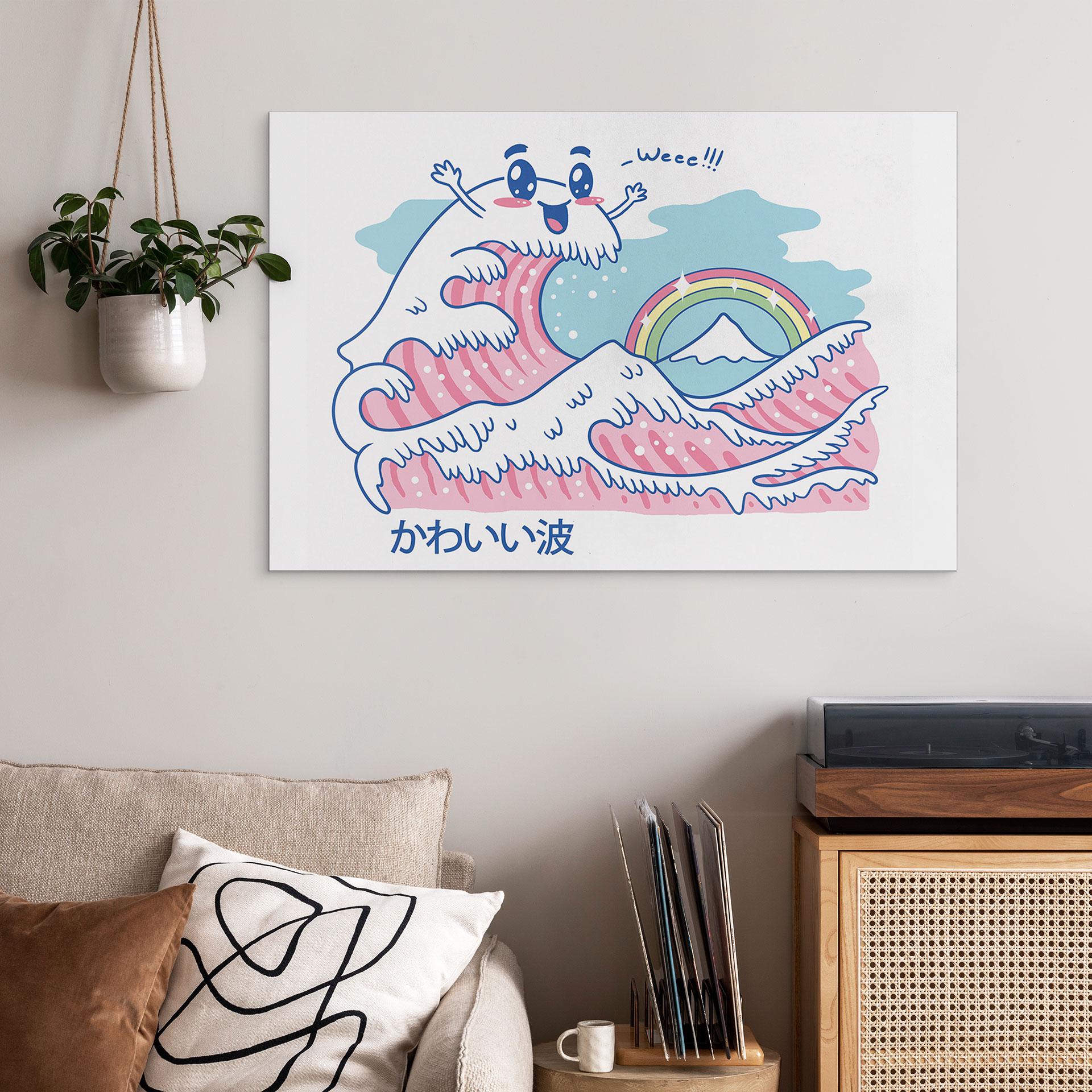Wandbild Kawaii Welle mit Regenbogen und Berg Fuji - Trinidad - Alu-Dibond