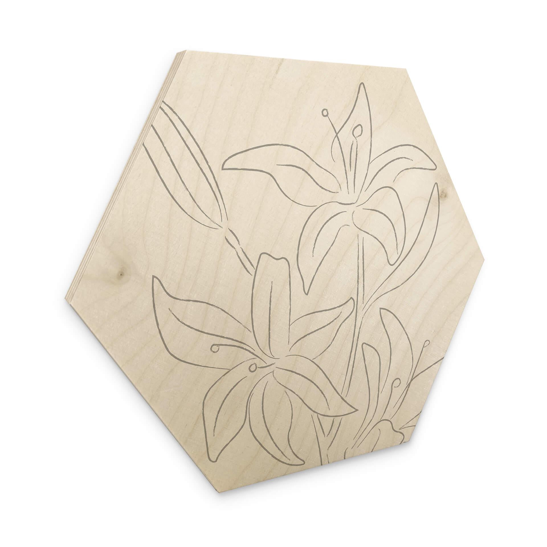 Hexagone - Bois 1X Studio - Dessin au trait Floral