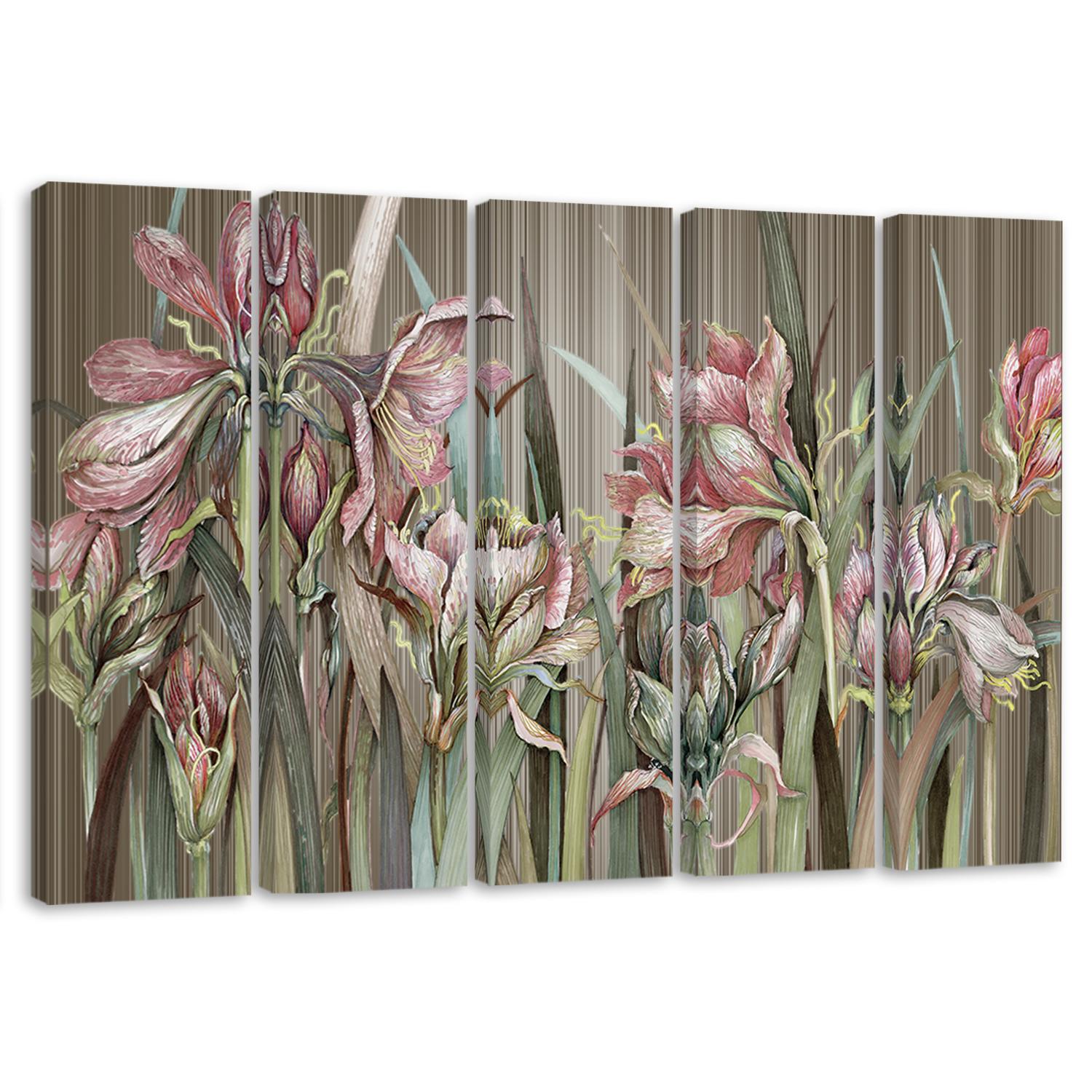 5 stykke lærredstryk, Iris blomster