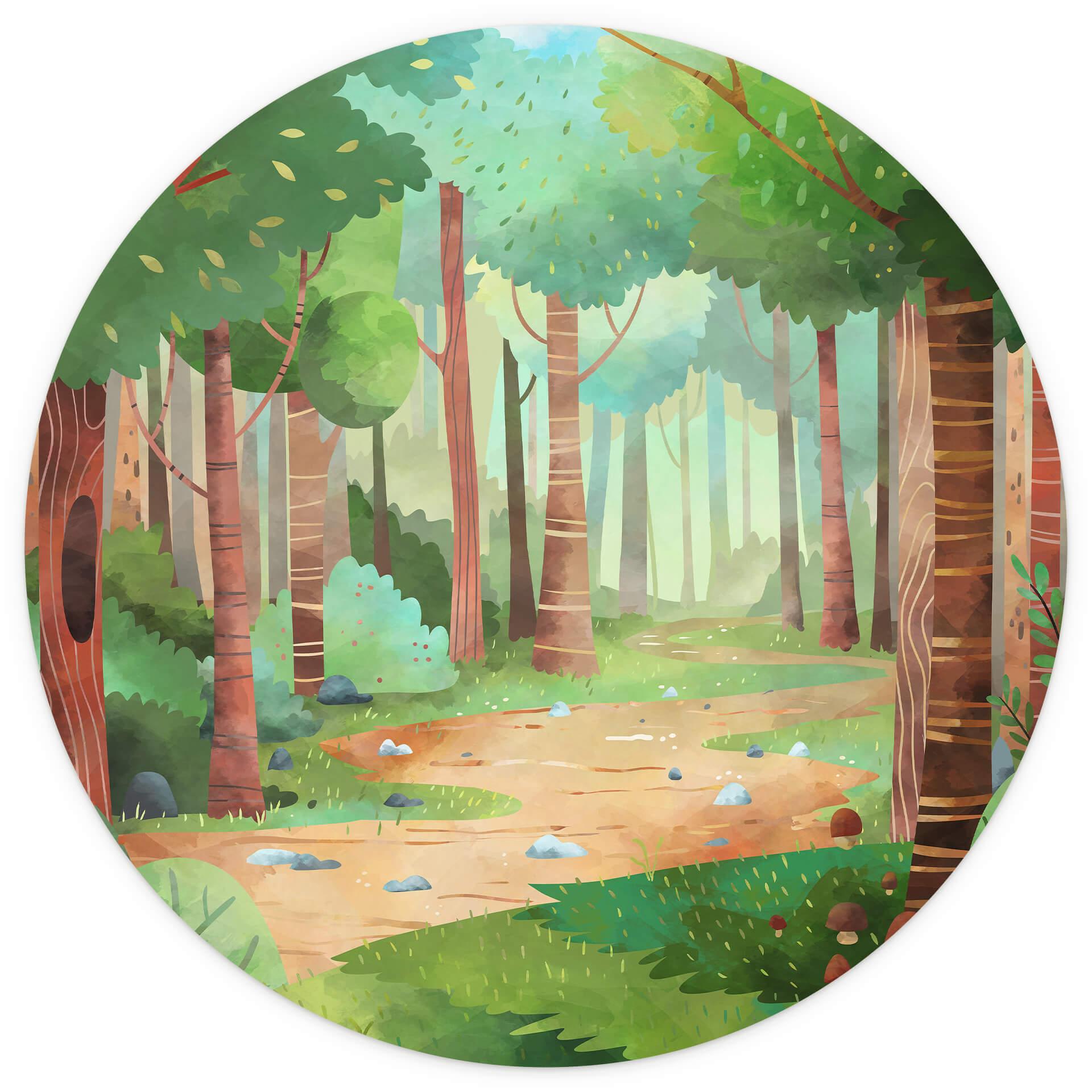 Behangcirkel Forest Road - DigitalArtsi - vliesbehang/zelfklevend vliesbehang