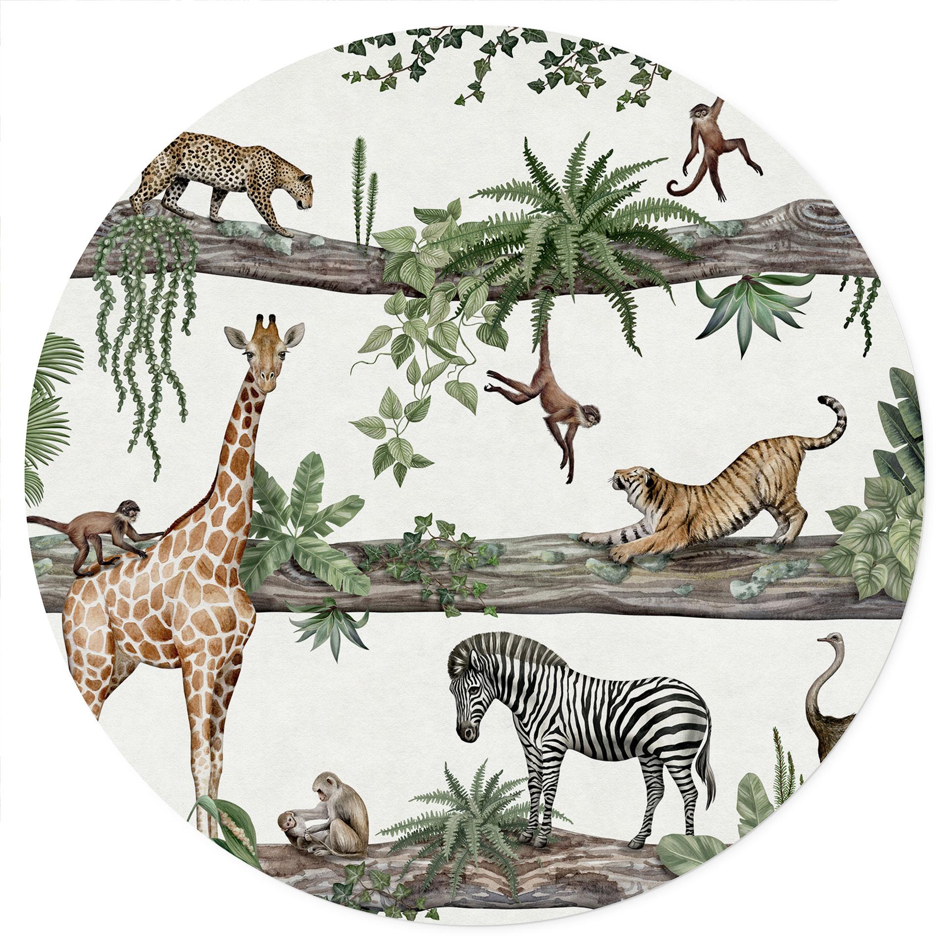Afrikanske dyr i junglen Wallsticker - Kikki Belle - Rund