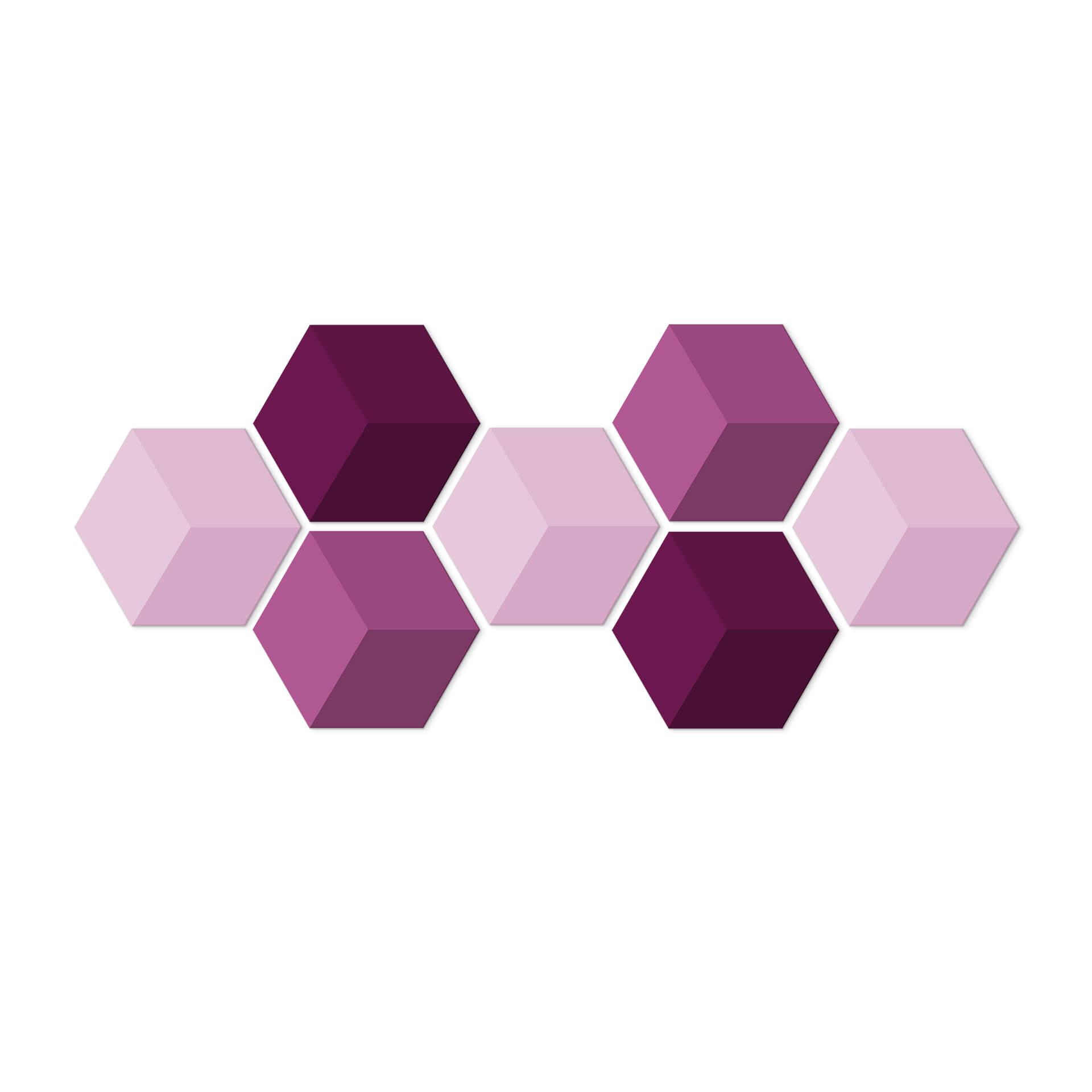 3D Hexagon Set van 7 Dibond - Magenta