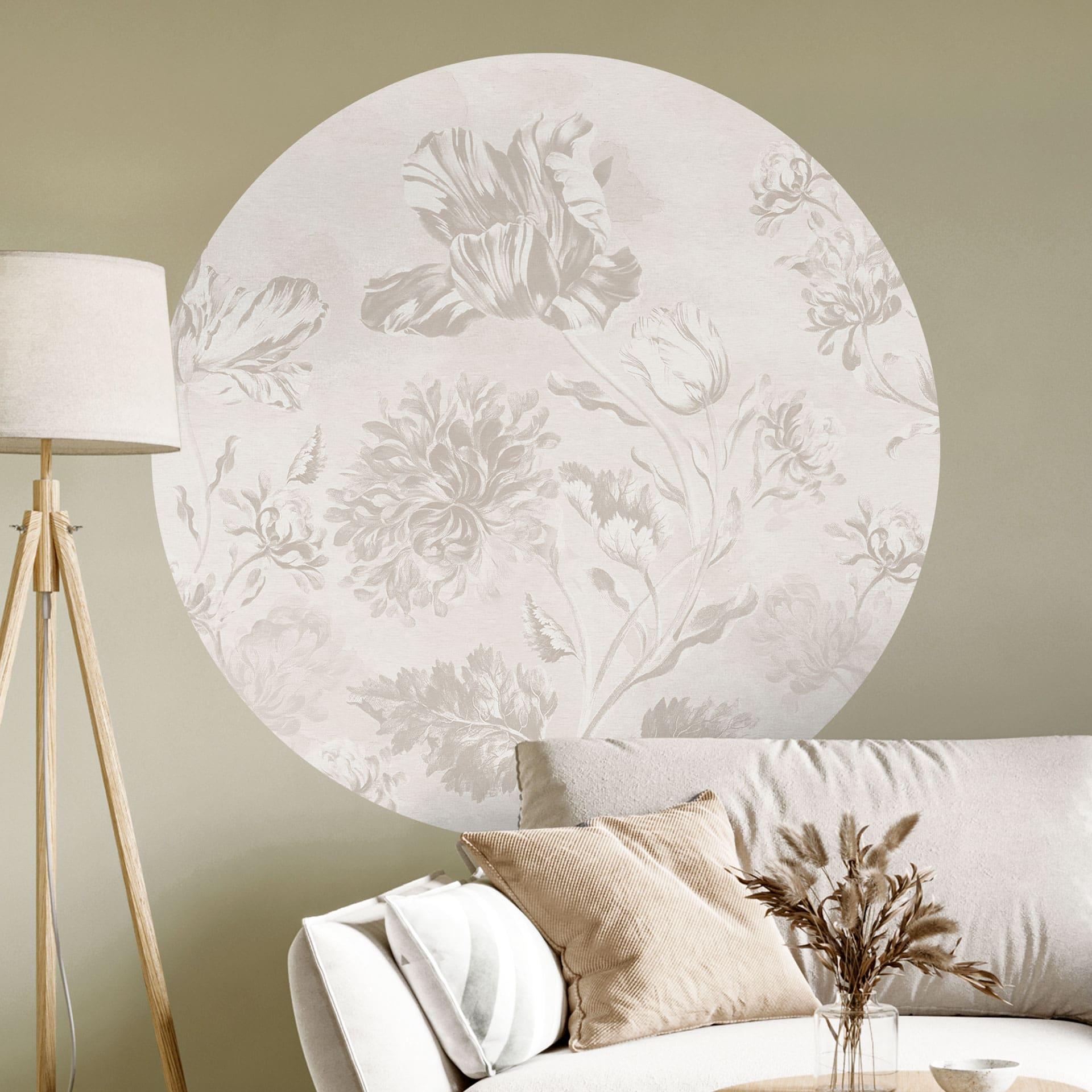 Wallsticker Vilde blomster i kridtlook Greige - Bloomery Decor - Rund
