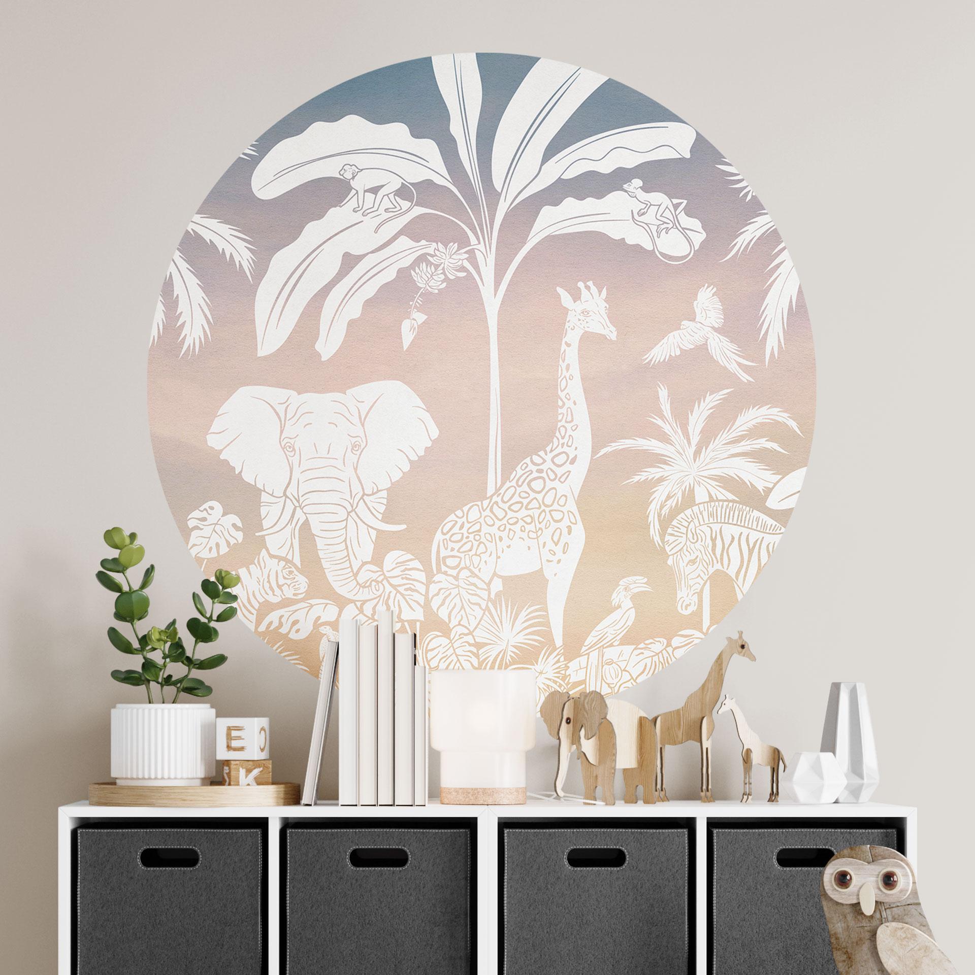 Jungleparadis med vilde dyr Wallsticker - Ombre - Kikki Belle - Rund