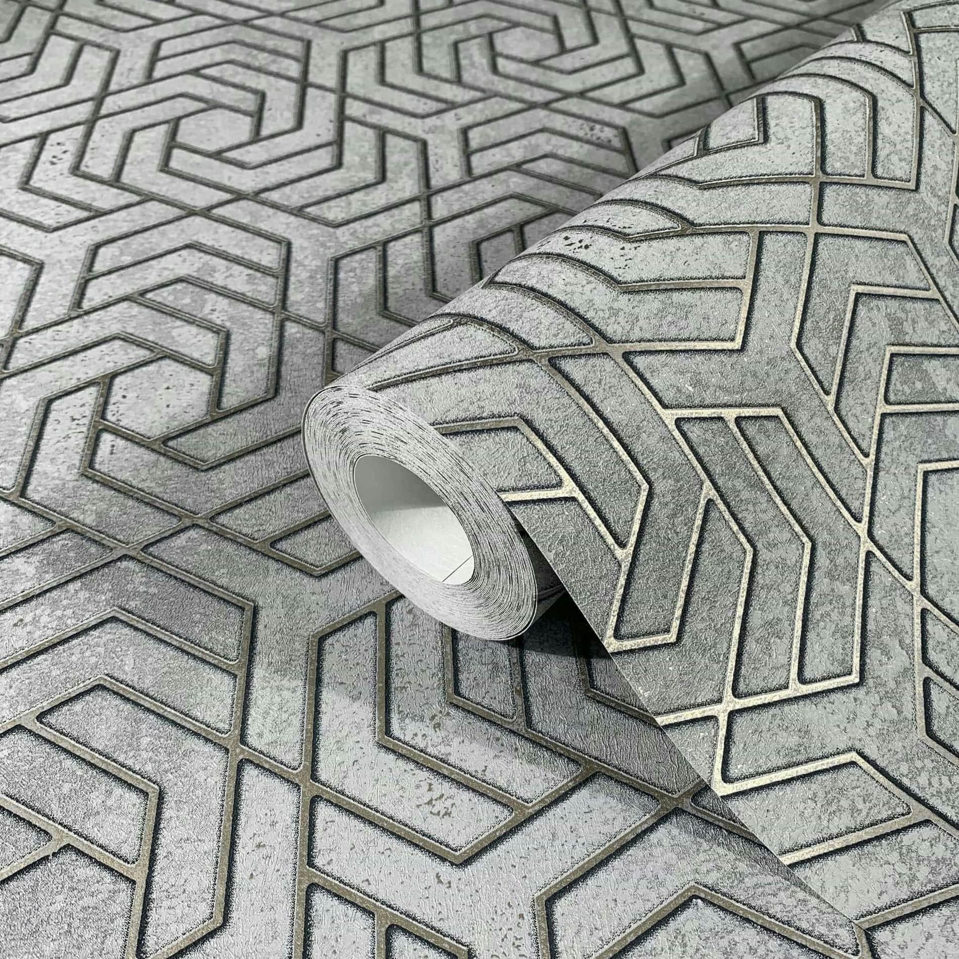 Non-woven tapet med 3D-look i grå grafik