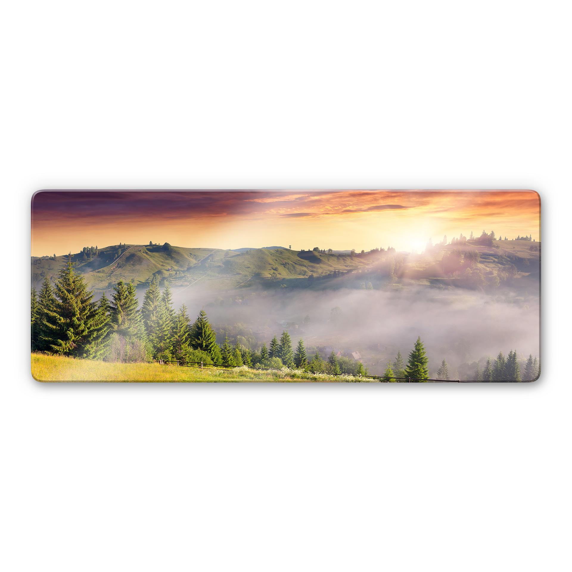 Tableau en verre - Vallée dans le brouillard - Panorama