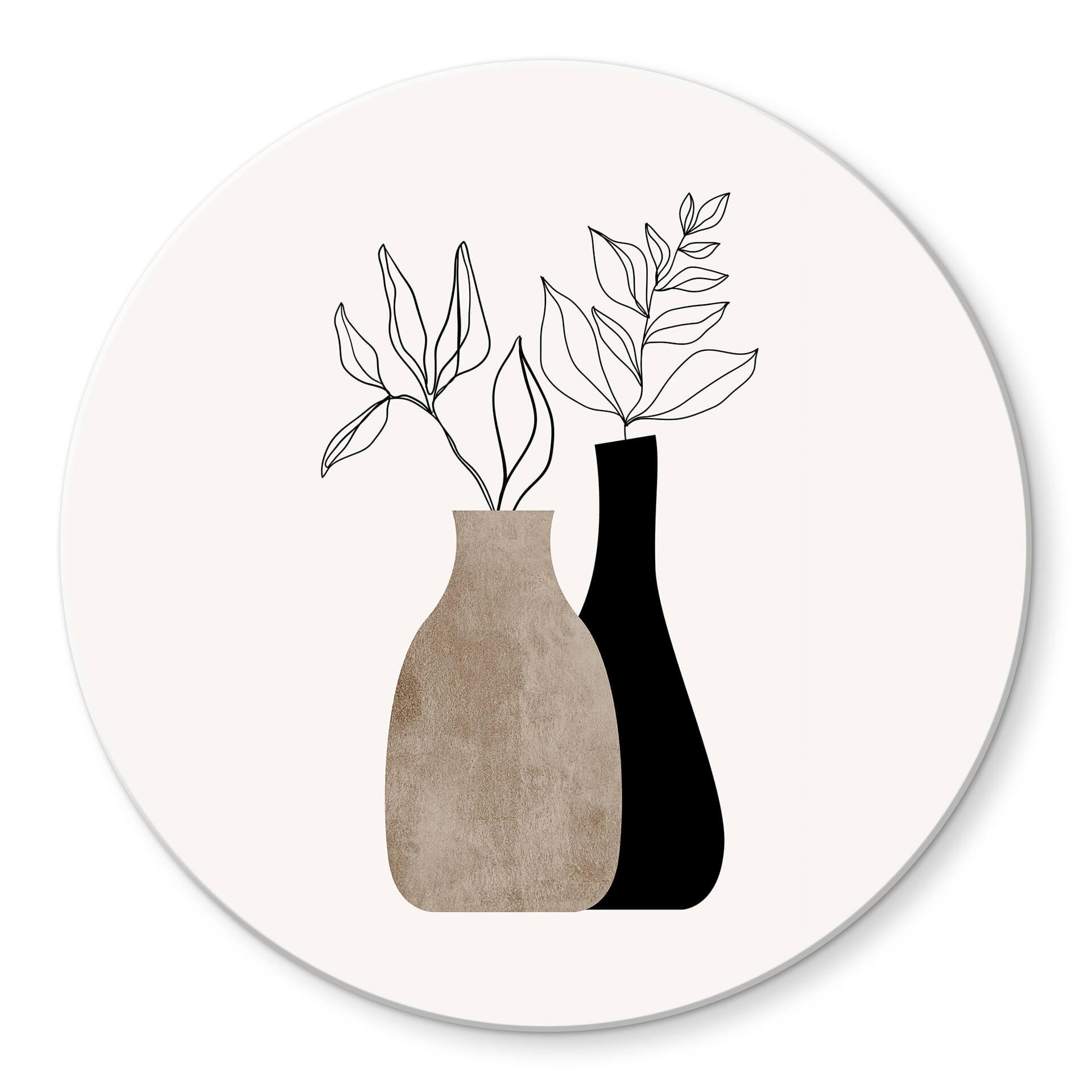 Tableau sur verre rond Kubistika - Plantes minimalistes