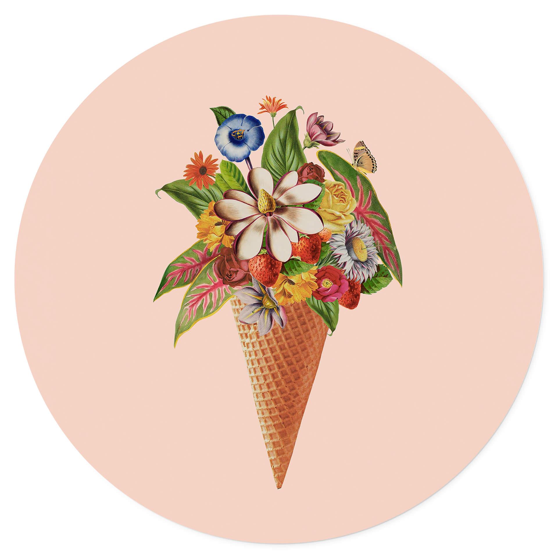 Muursticker rond Frida Floral Studio - Ice Cone with Flowers